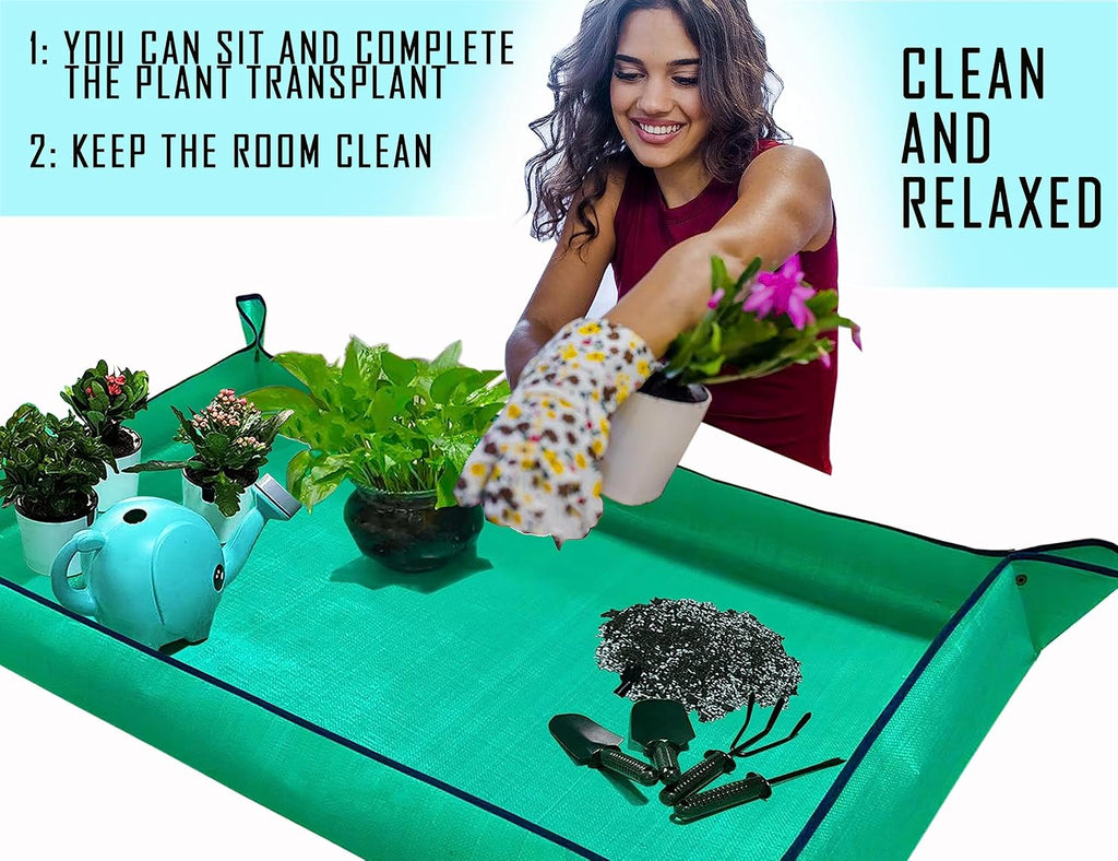 Extra Large Plant Repotting Mat,Thickened Waterproof for Indoor Plant Transplanting and Mess Control,Foldable Succulent Portable Gardening Mat (43'*30',Green) - view 5