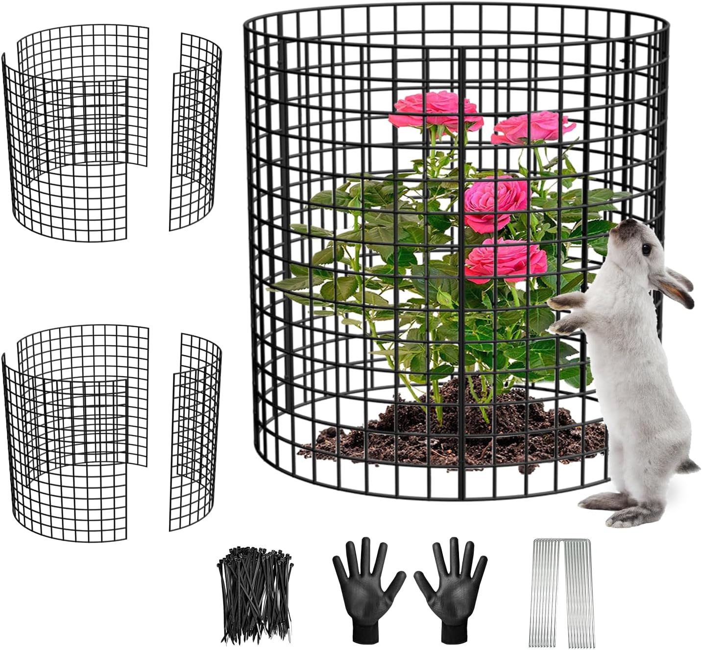 6 Pack Plant Protector from Animals, 13.5" Dia x 14" H Wire Plant Protectors, 18pcs Pre-Bent Metal Mesh to Keep Animals Out with Zip Ties & Stakes (6 Packs) - view 7