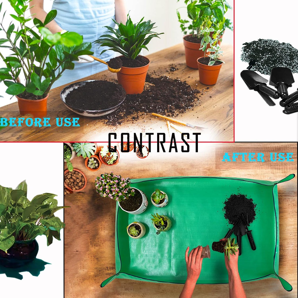 Extra Large Plant Repotting Mat,Thickened Waterproof for Indoor Plant Transplanting and Mess Control,Foldable Succulent Portable Gardening Mat (43'*30',Green) - view 2