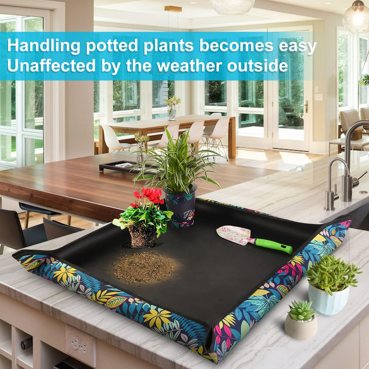 Repotting mat for plant transplanting and mess control 29.5"x 29.5" oxford fabric waterproof potting foldable indoor portable gardening tray unique gifts lovers - view 3
