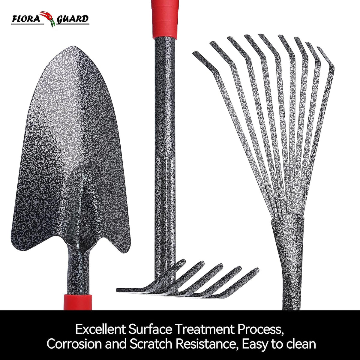 6-Piece Garden Tool Set, Heavy Duty Gardening Hand Tools with Trowel, Rakes, Cultivator, Hoe & Crack Weeder, High Carbon Steel Yard Tools for Weeding, Planting, Digging, Gardening Gifts - view 4