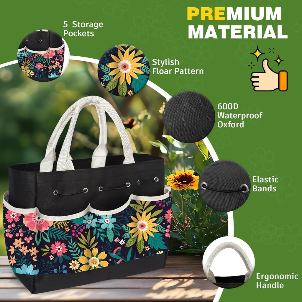 22pcs gardening tools set for women heavy duty garden hand tool kit birthday gifts for mom her wife grandma beginner gardening accessories with tote bag/shovel/repotting mat/plant labels/gloves-black - view 4