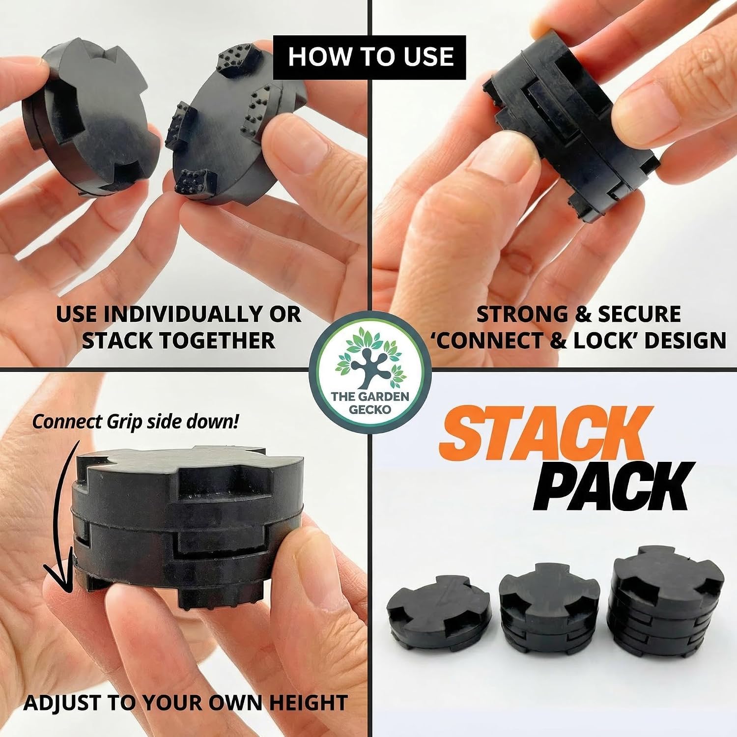Stack Pack Plant Pot Feet, Outdoor Pot Feet, 24 Pack | EPDM rubber stackable pot risers, adjustable height, patios, decks, balconies and garden planters - view 3