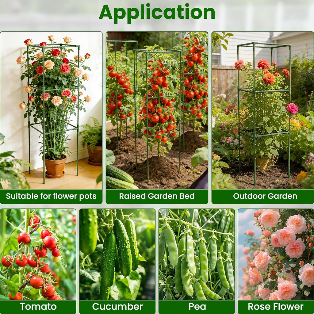 3 Pack Tomato Cages, 48'' Tall Tomato Plant Stakes Support for Raised Garden Bed Tomato, Square Trellis Cages for Garden Climbing Vegetables Flowers Fruits - view 7