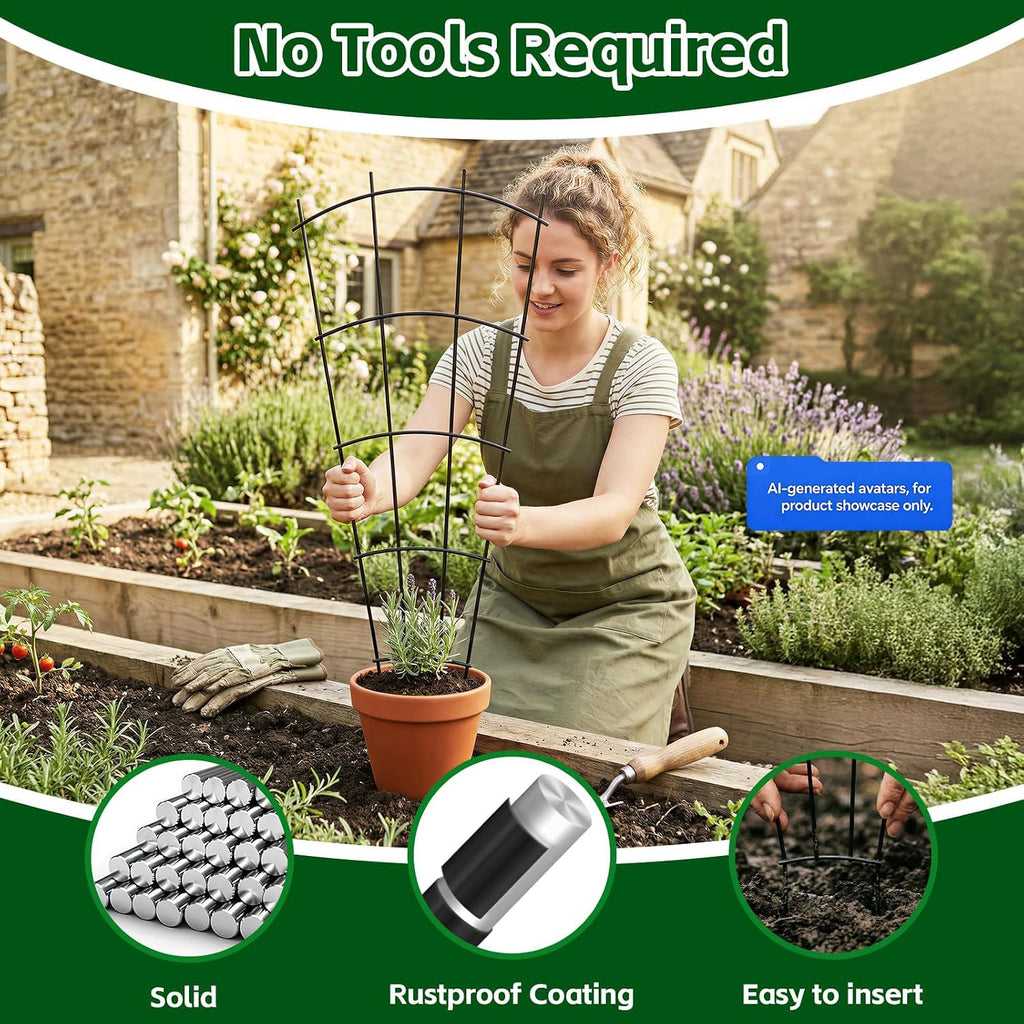32" Metal Plant Trellis, Climbing Plant Support, 4 Pack (Black) | Rust-resistant coating | Sturdy metal frame | Easy installation | Indoor outdoor use | Roses, vines, flowers & vegetables - view 2
