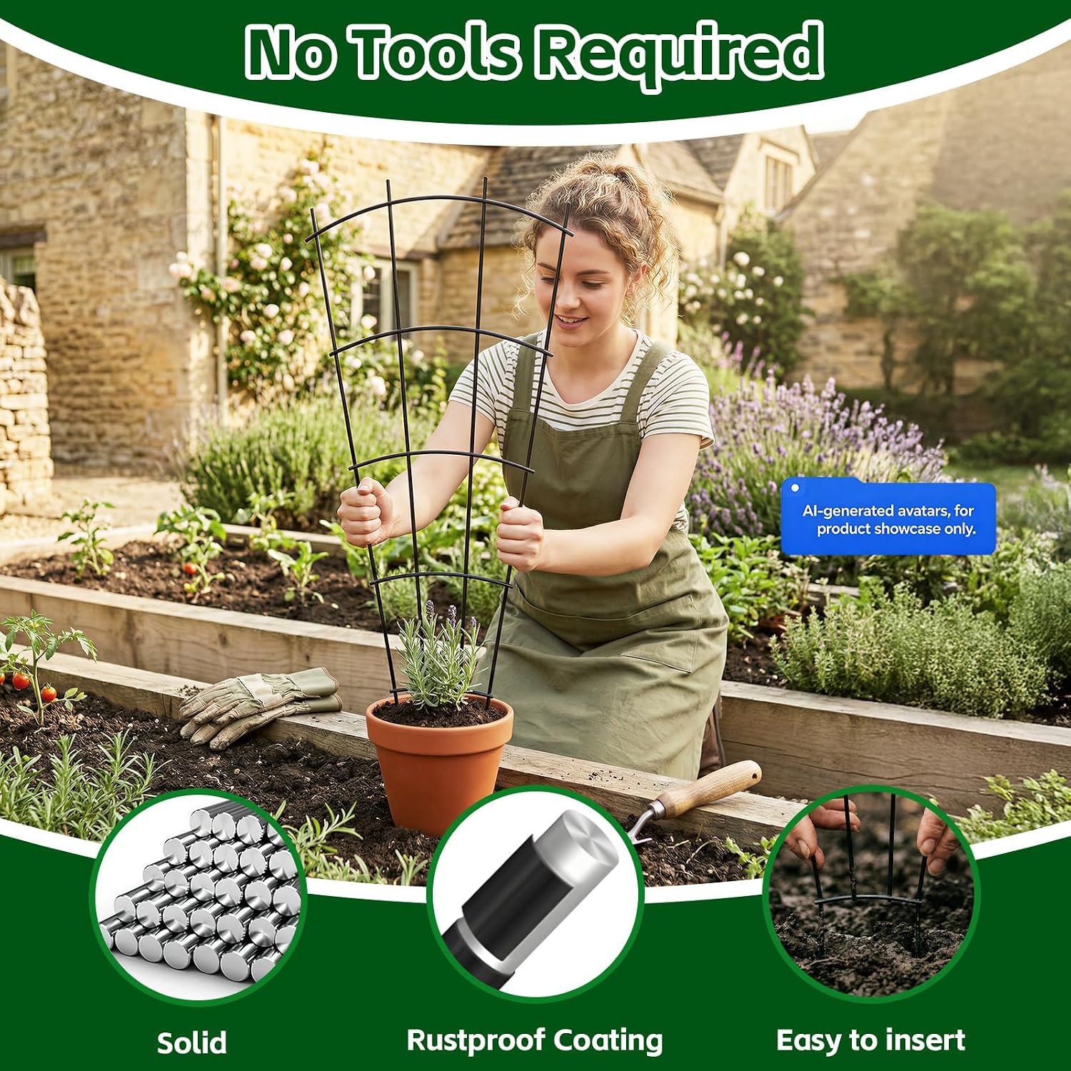 32" Metal Plant Trellis, Climbing Plant Support, 4 Pack (Black) | Rust-resistant coating | Sturdy metal frame | Easy installation | Indoor outdoor use | Roses, vines, flowers & vegetables - view 2