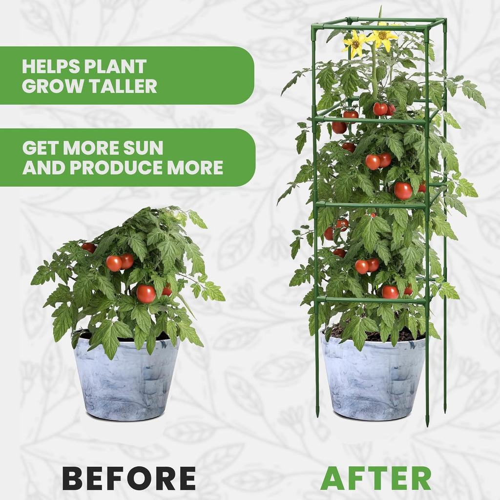 Tomato cage square - large trellis stakes and plant support structures for vegetables and climbing plants - tall tomato cages for garden, pots, raised garden bed outdoor supplies (3 pack - up to 58") - view 6