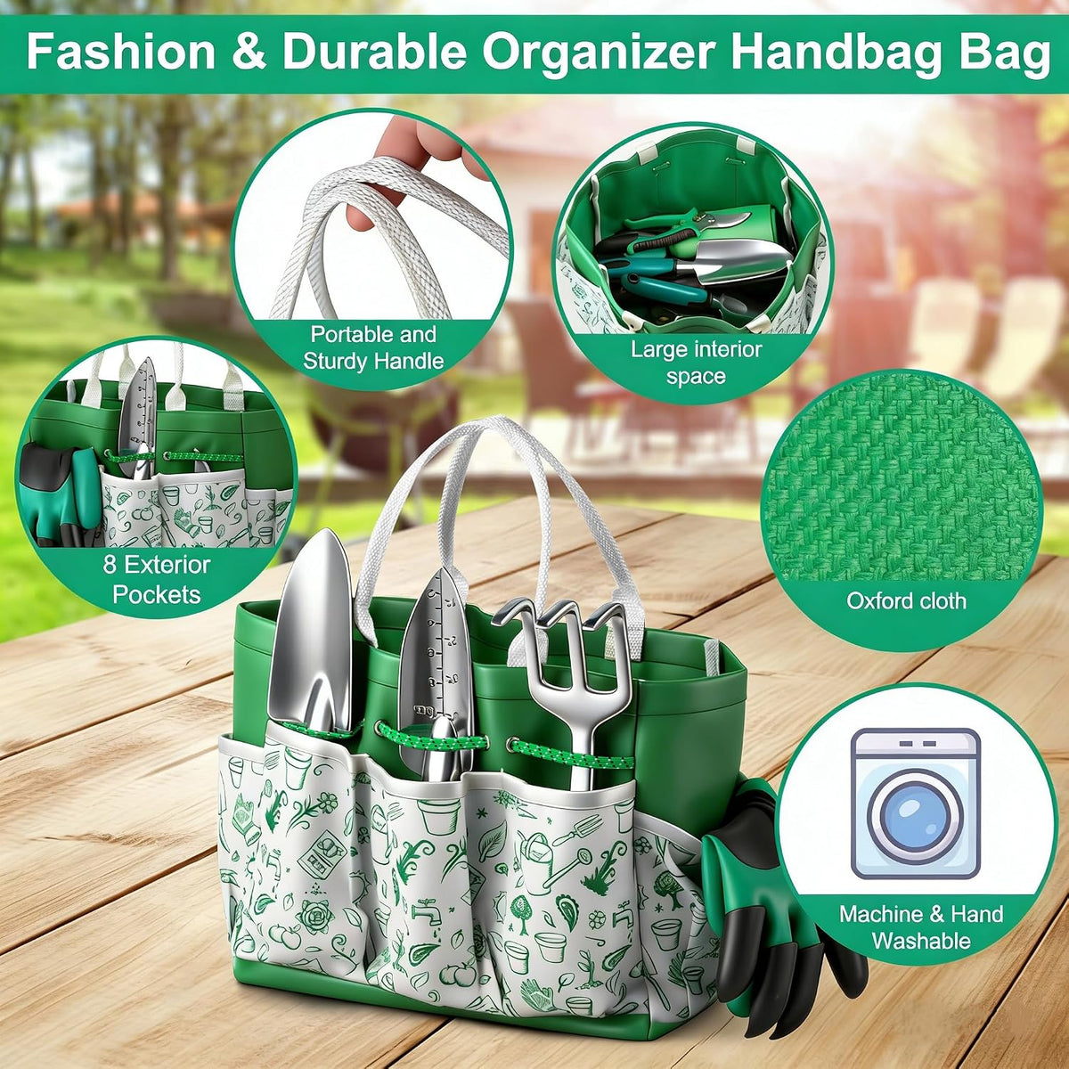 Garden Tool Set, 12-Piece Complete Stainless Steel Gardening Essentials, Heavy Duty Garden Tools with Large Storage Tote, Gardening Gifts for Women, Men, Mom & Dad Beginners Gardeners, Green - view 2