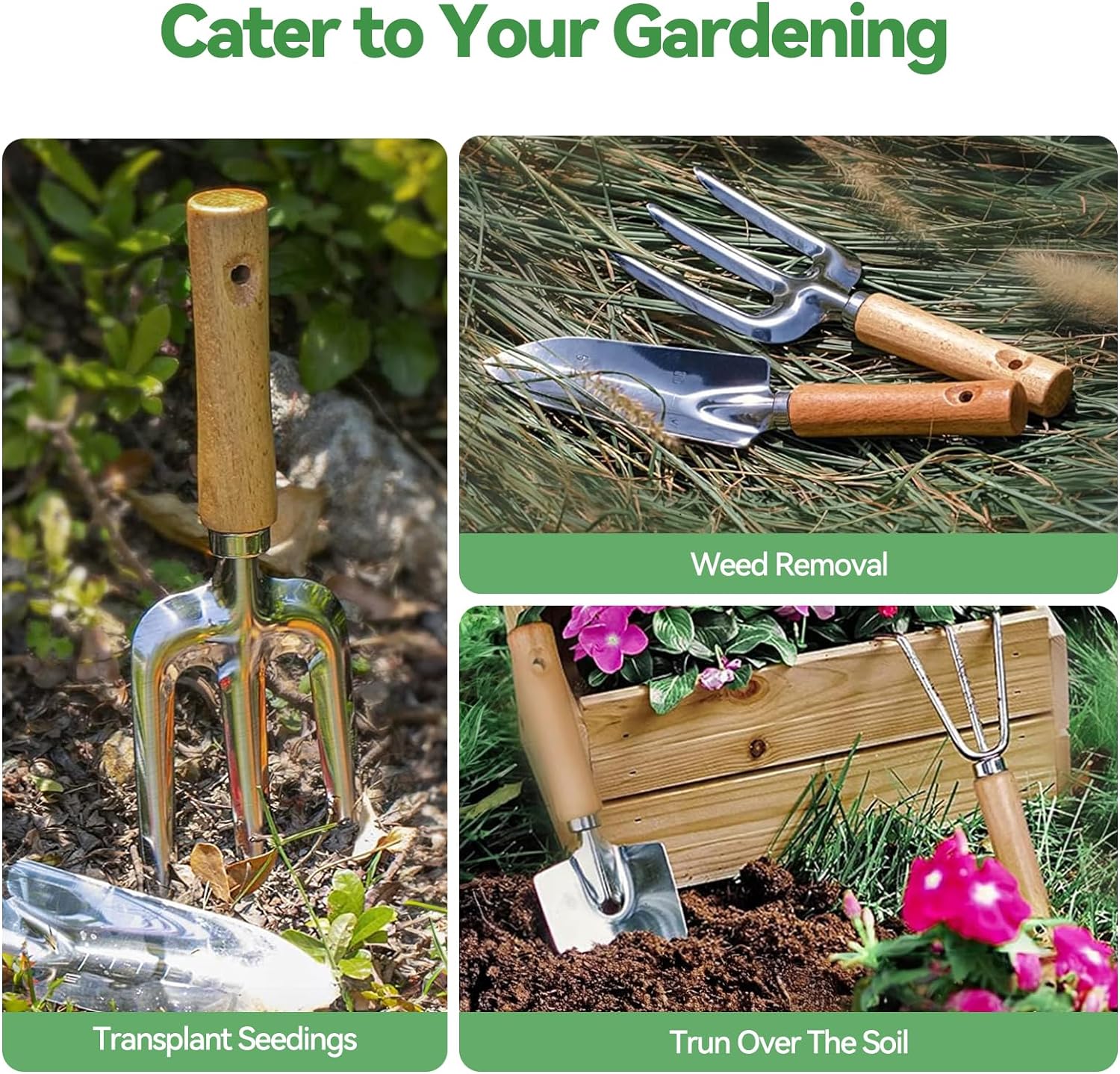 Heavy Duty Gardening Tools with Handbag, Gardening Gifts for Women | Rust-Resistant Steel Garden Tool Sets for Women, Men, Durable, Ergonomic Wooden Handle, Idea for Planting Work - view 5