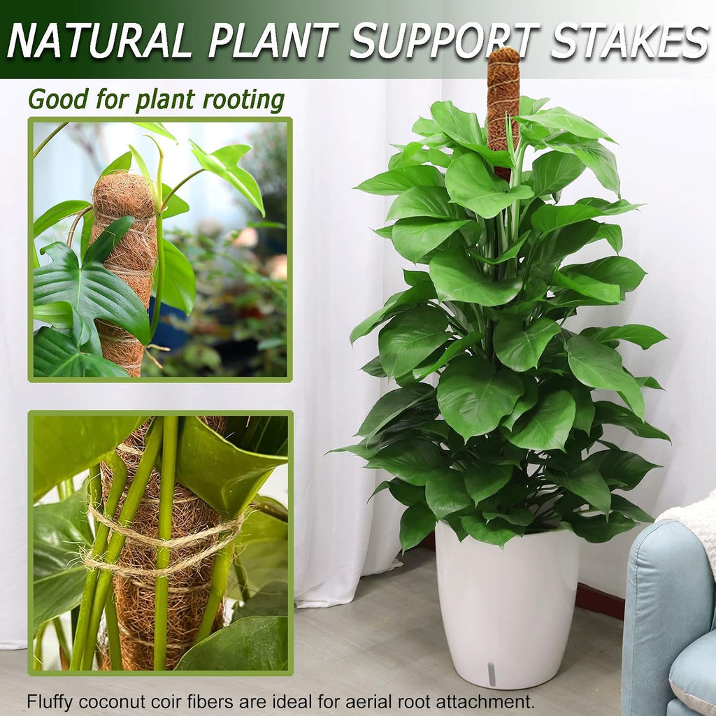 2 pack 48'' bendable moss pole for climbing plants - tall handmade coco coir plant support stakes for large climbing indoor plants, potted houseplant trellis accessories - view 7