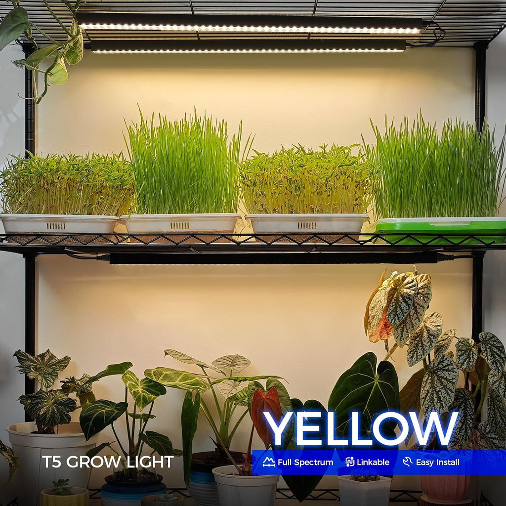 T5 LED Grow Lights, 2FT Yellow, Black Cover, Linkable, 2 Packs | Full Spectrum, Grow Light Strip for Indoor Plants, Plant Growing Lamp with Magnetic Bar, Separate Switch, 20W (2 x 10W) - view 3