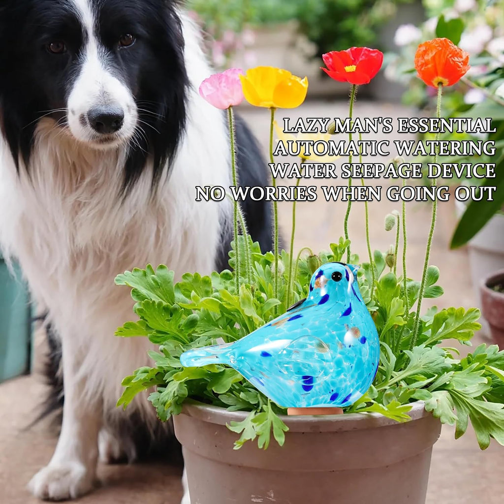Glass bird shaped plant watering ball glass automatic watering ball flower pot insertion spike drip irrigation device watering ball irrigation system plant enthusiast gift (light blue) - view 6