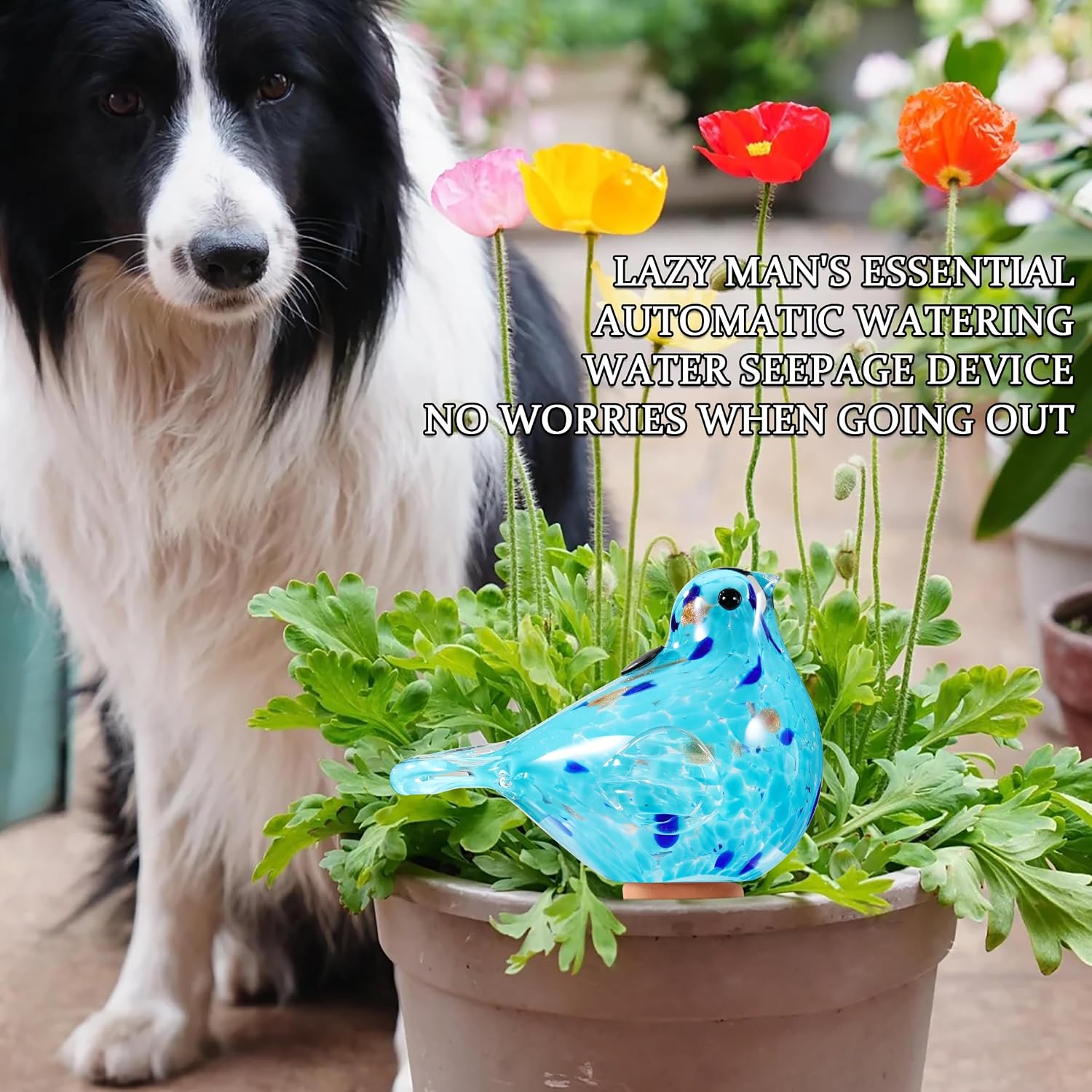 Glass bird shaped plant watering ball glass automatic watering ball flower pot insertion spike drip irrigation device watering ball irrigation system plant enthusiast gift (light blue) - view 6