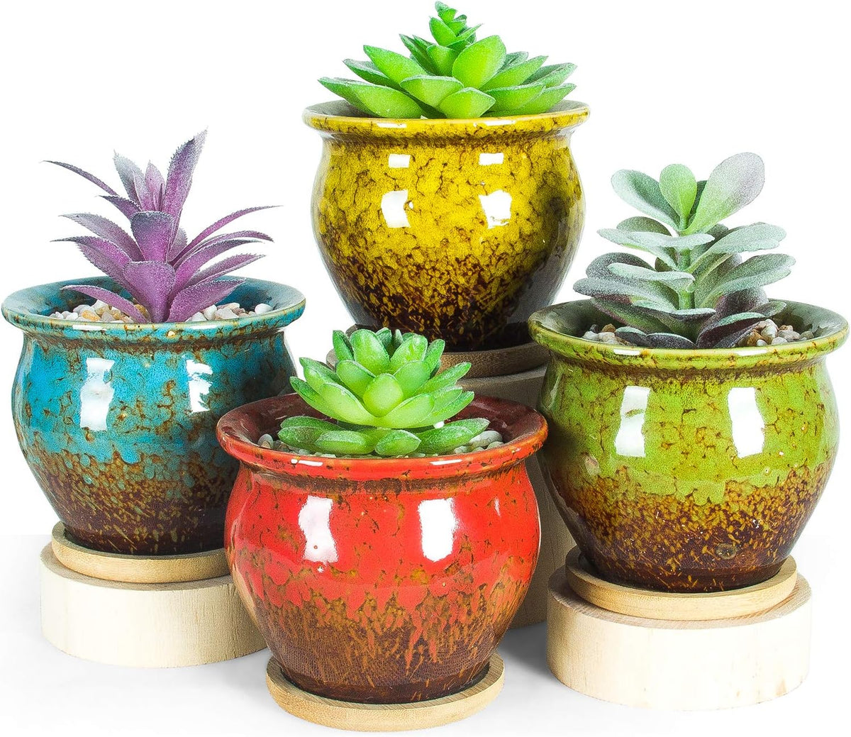 Succulent pots, 4.5 inch small plant pots with drainage tray | ceramic planters for indoor plants colorful cactus flower planter, gifts for women