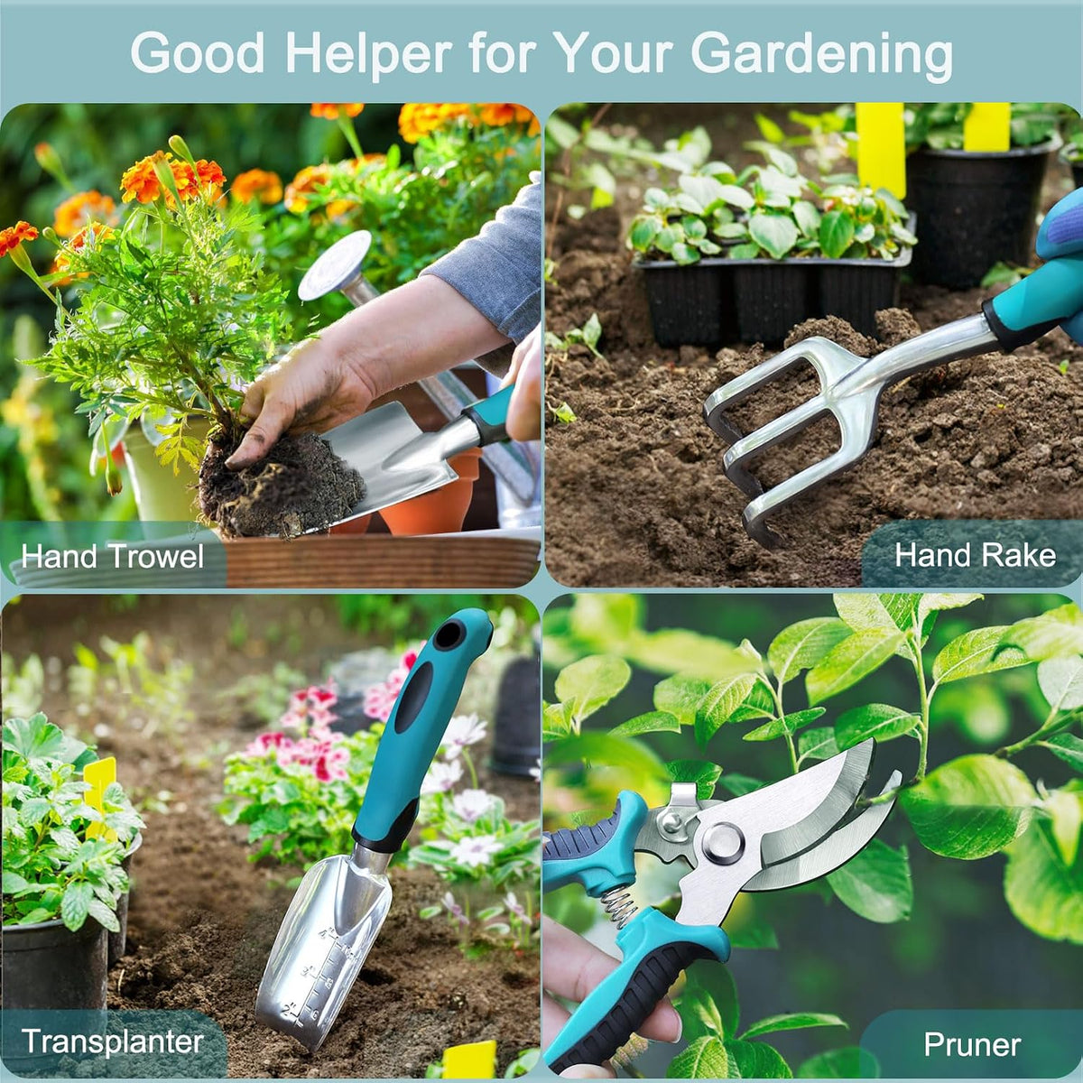 7-Piece Gardening Tools Set, Heavy Duty Garden Tools Kit with Garden Trowel, Garden Hand Shovel, Repotting Mat, Rust Resistant, Gardening Essentials & Supplies, Bag, Gifts Kits for Women - view 2