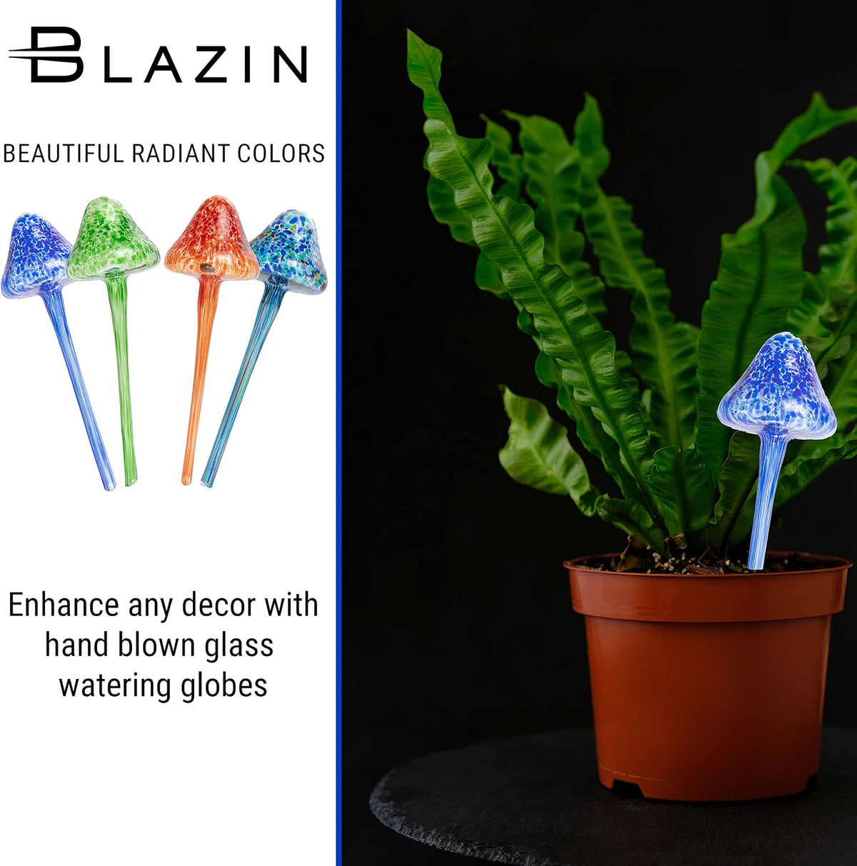 Indoor Plant Watering Globes | Mushroom Shape | Automatic Self Water Bulbs | Aqua Water Globe | Decorative Hand-Blown Glass | 4pc Deluxe Set (Large) - view 6
