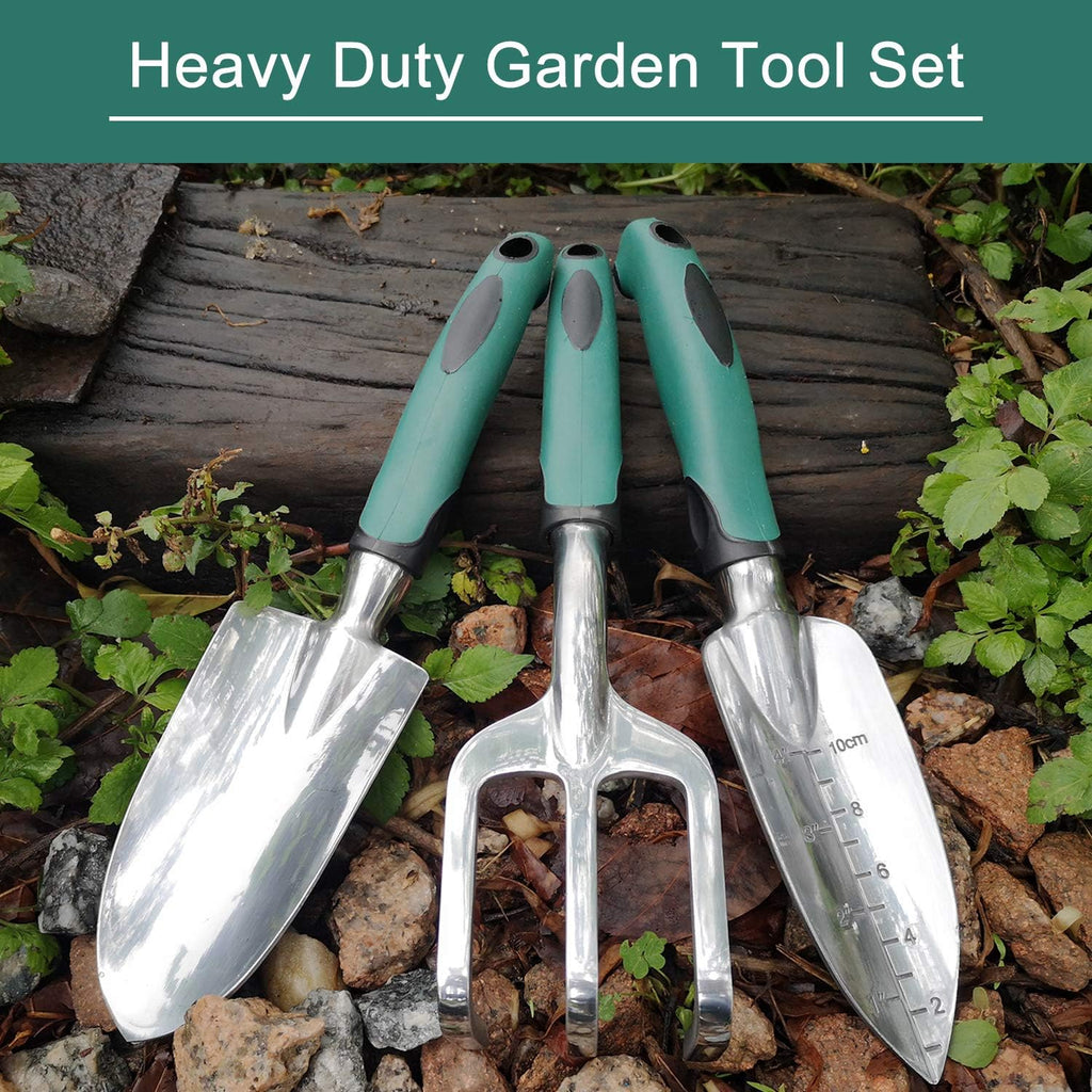 Garden Tools Set, 3 Piece Heavy Duty Gardening Tools Cast Aluminum with Soft Rubberized Non-Slip Handle, Durable Garden Hand Tools Garden Gifts for Men Women - view 2