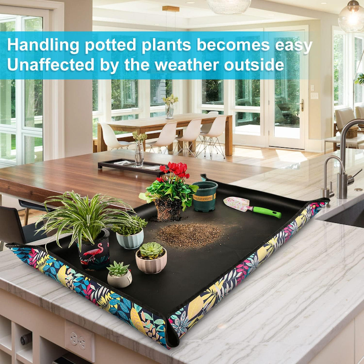 Extra large repotting mat for indoor plant transplanting and mess control 43.5"x 29.5" thick waterproof potting mat succulent gardening mat portable foldable potting tray unique gifts for plant lovers - view 3