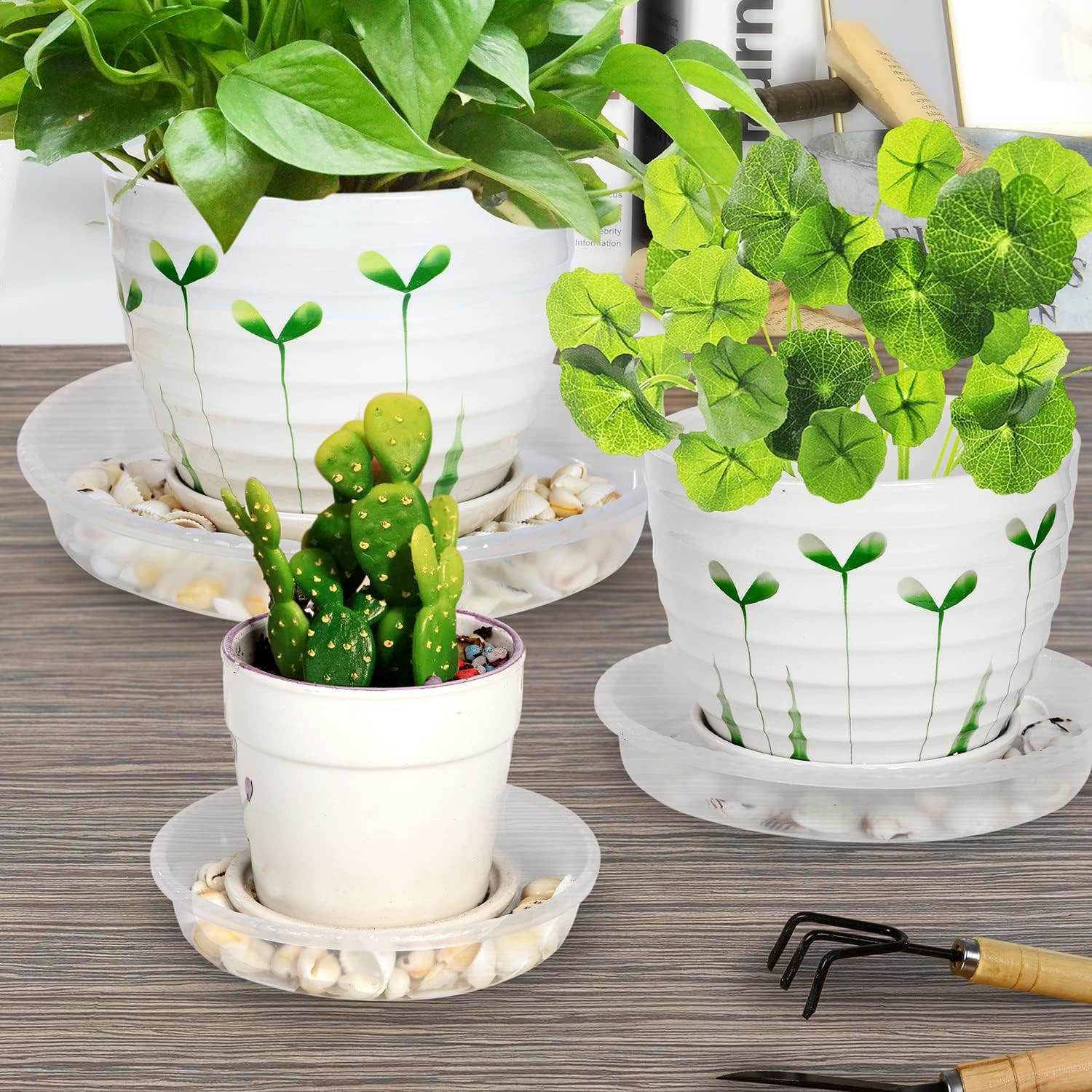 9 Pack Plant Saucers (6inch /8inch /10inch), Heavy Sturdy Plant Trays Pot Tray for Indoor Clear Plastic Flower Pot Saucers Thicker Plant Water Drip Trays for pots- Clear - view 5