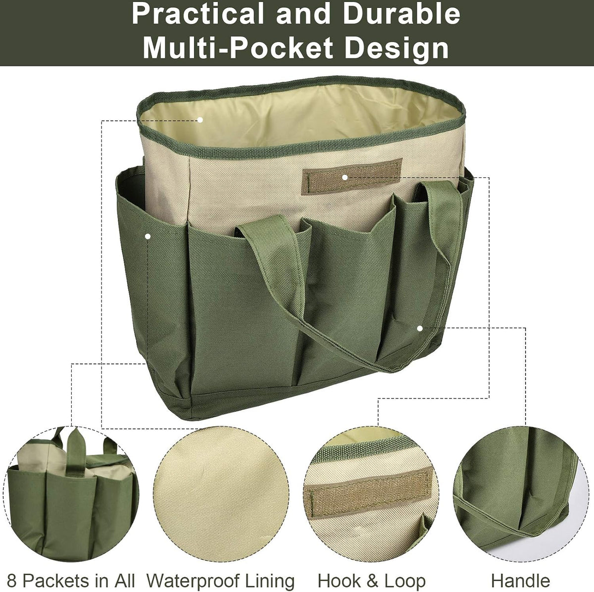 Garden Tool Bag, Garden Tote Bag With 8 Pockets, Canvas Garden Tool Storage Bags, Heavy-duty Large Organizer Bag for Garden Tool Kit, Gardening bag for women Men Indoor and Outdoor Gardening - view 2