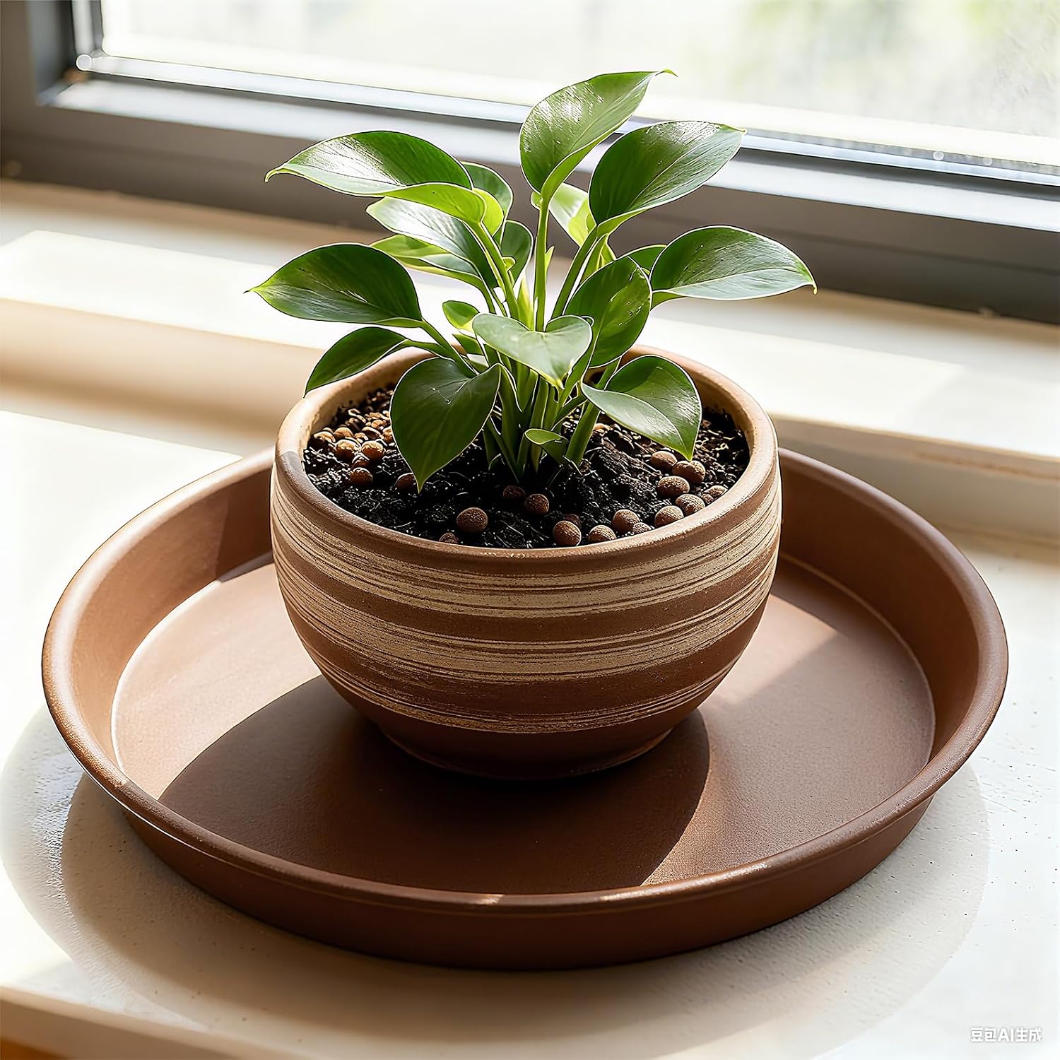 Plant saucer 14 inch, heavy large planter durable thicker plastic plant trays for indoors and outdoor, plant saucer drip trays, brown (14" - 3 pack) - view 4