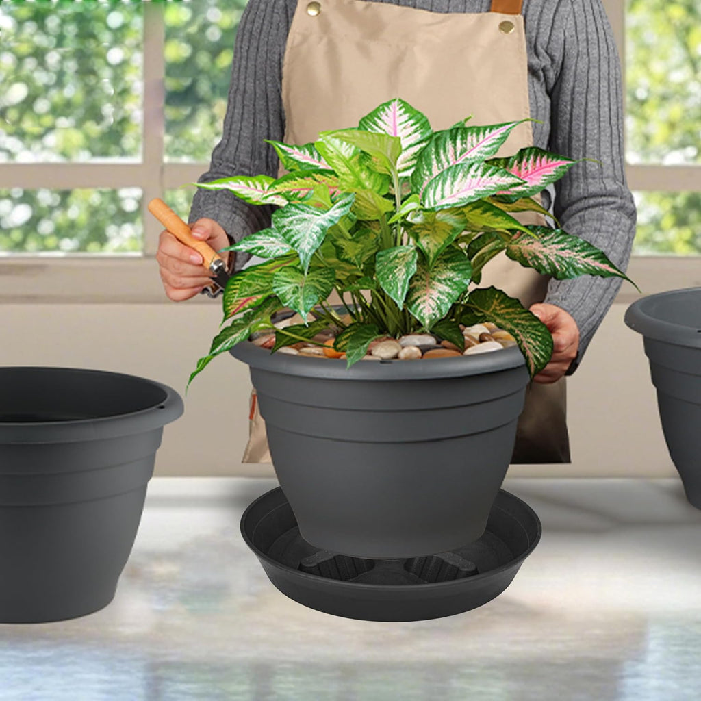 4 pack plant saucer 8 inch, 10 12 14 17 inch, plant stand plastic plant saucers for indoors outdoor, heavy duty flower planter drip trays for pots, pot saucers for plants, grow bags saucers - view 7