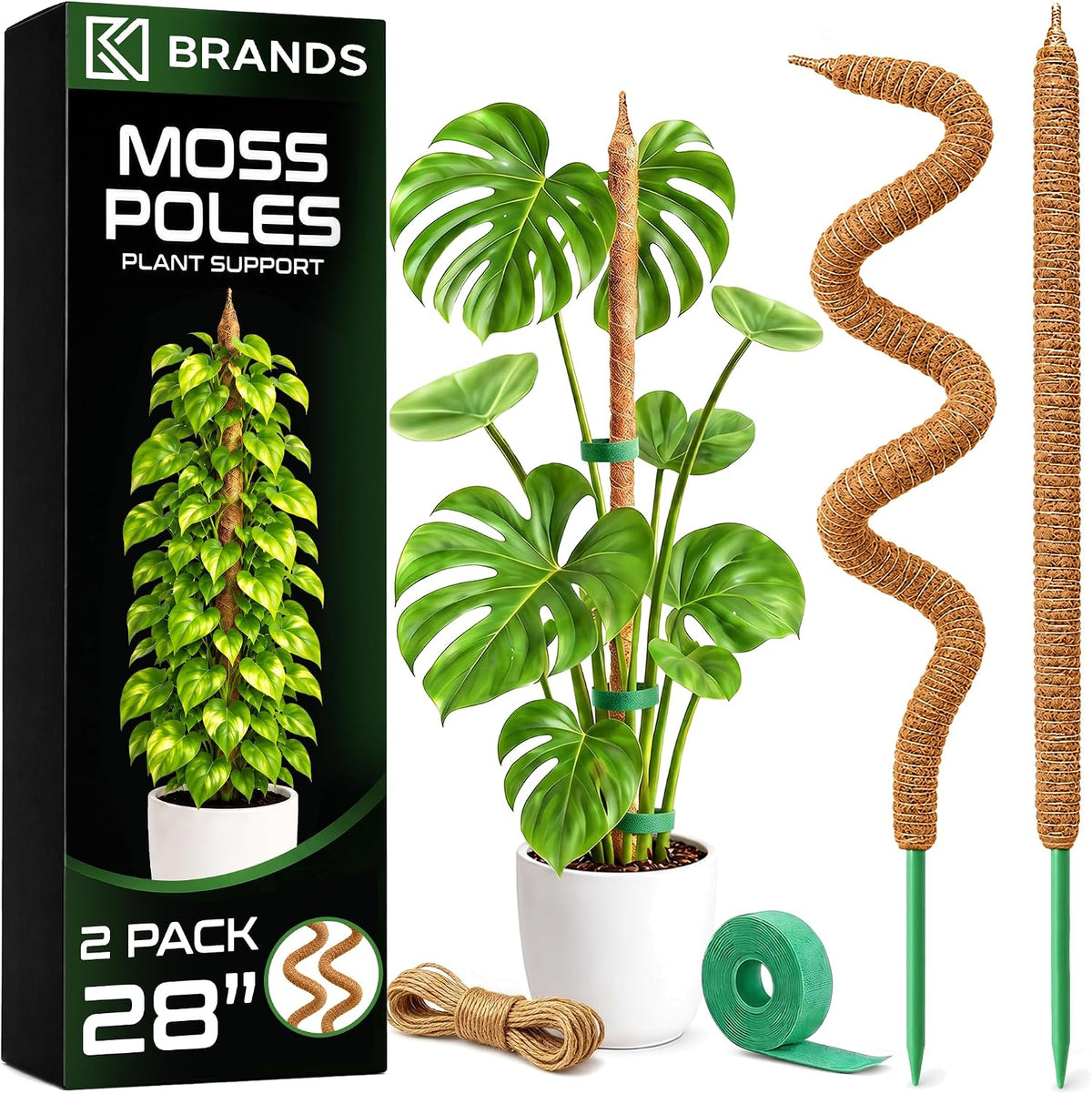 2 pack 28'' bendable moss pole plant support for climbing indoor plants - stakes for potted climbers - tall sticks indoor trellis for houseplants - accessories for moss pole