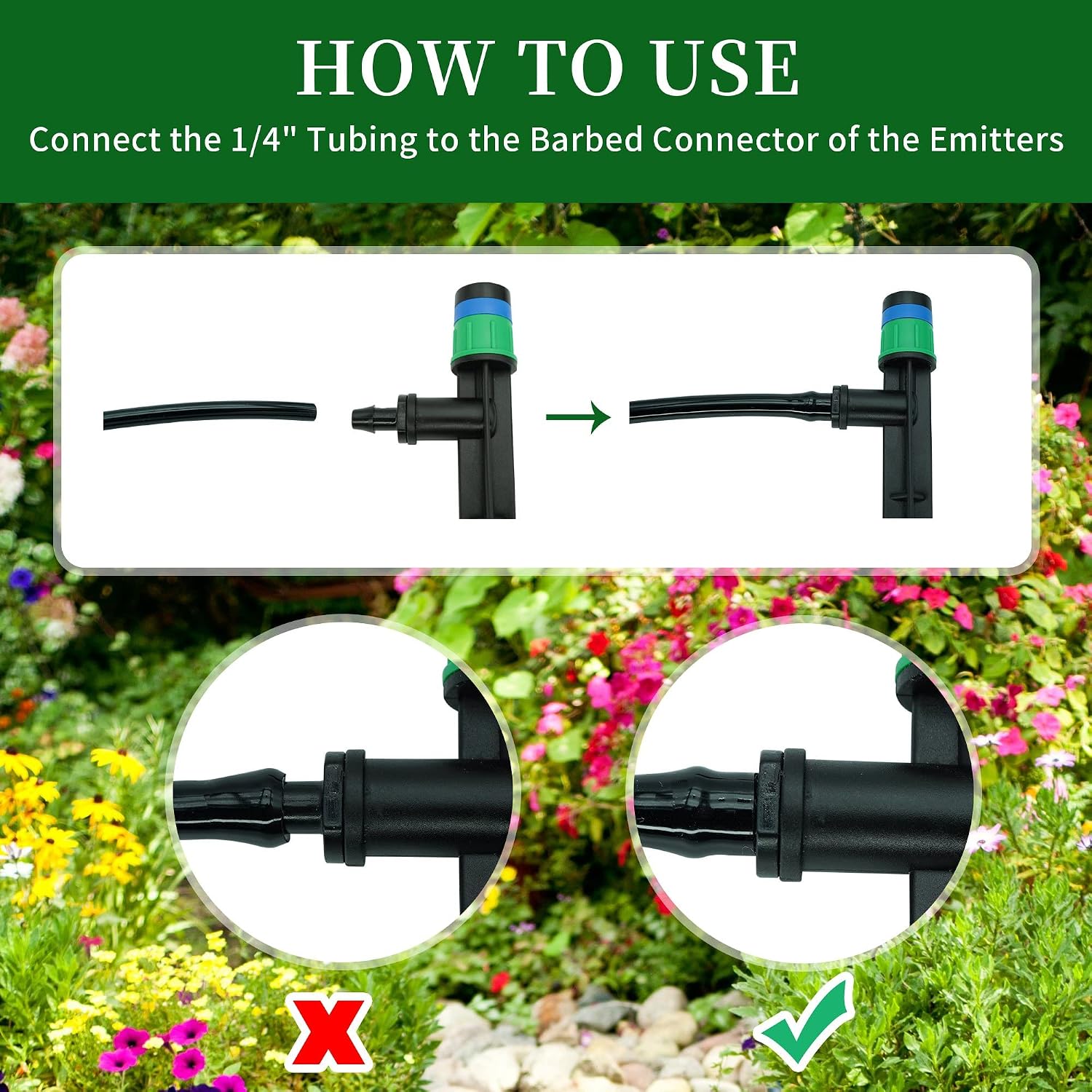 Drip irrigation drippers 360 degree micro sprinklers pressure compensating emitters with stake for 1/4 inch tubing watering system spike bubbler heads parts, 20-pack - view 4