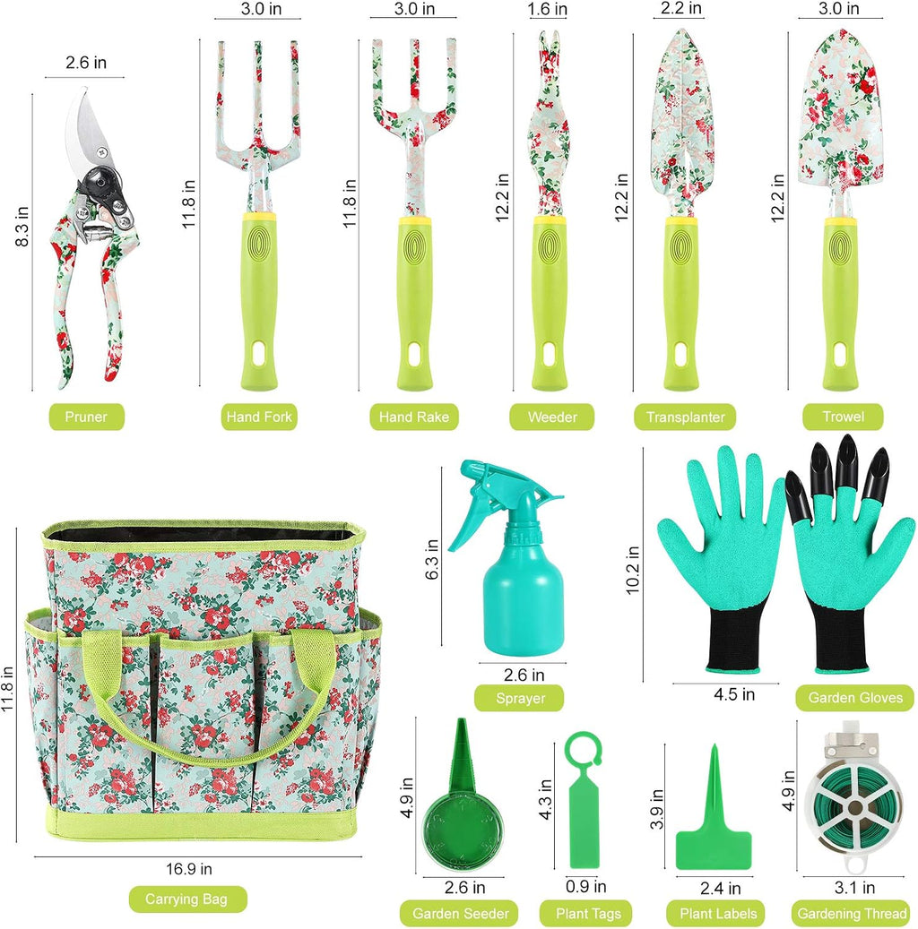 Gardening Tool Set - 13 PCS Heavy Duty Aluminum Gardening Tools Kit Floral Print Garden Tool Set with Non-Slip Rubber Handle & Durable Storage Tote Bag Gardening Supplies Gifts for Women Men - view 3