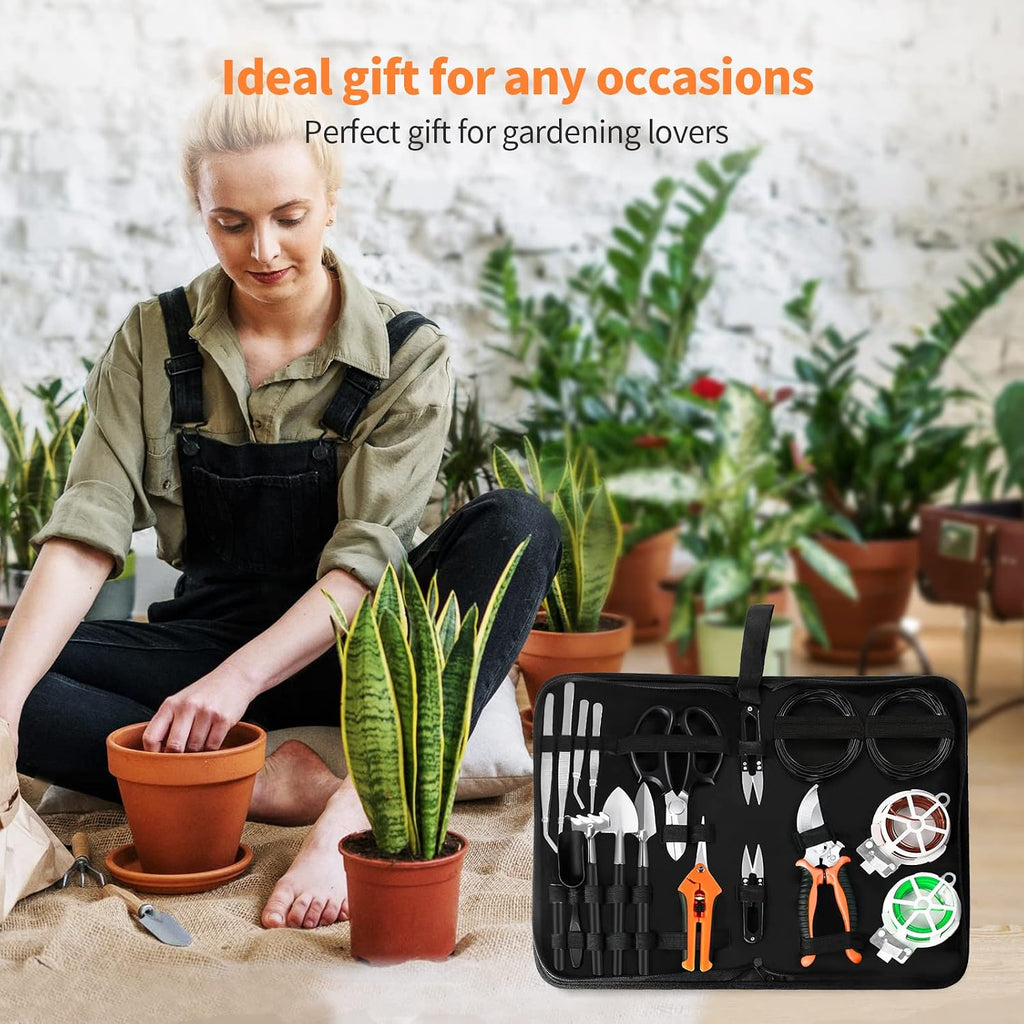 Bonsai tools set, 20 pcs gardening succulent tree indoor beginner tool kit, include 262 feet bonsai wire, 29.5"x29.5" plant repotting mat, leather bag, bonsai scissors, pruning shears, gifts for women | include 262 feet bonsai wire, 29.5"x29.5" plant repo - view 8