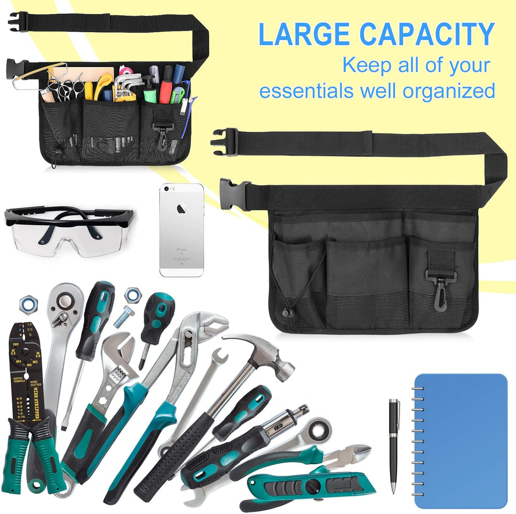 Gardening tool waist bag belt heavy duty Oxford tool apron with 7 pockets of different sizes and depth (black) - view 6