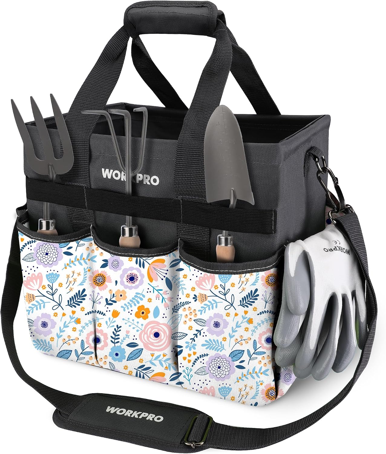 Garden Tool Bag, 10 Pockets and Shoulder Strap, Green | Heavy Duty Gardening Organizer Tote Bag, Standable Garden Tool Organizer (Tools not Included) - view 6