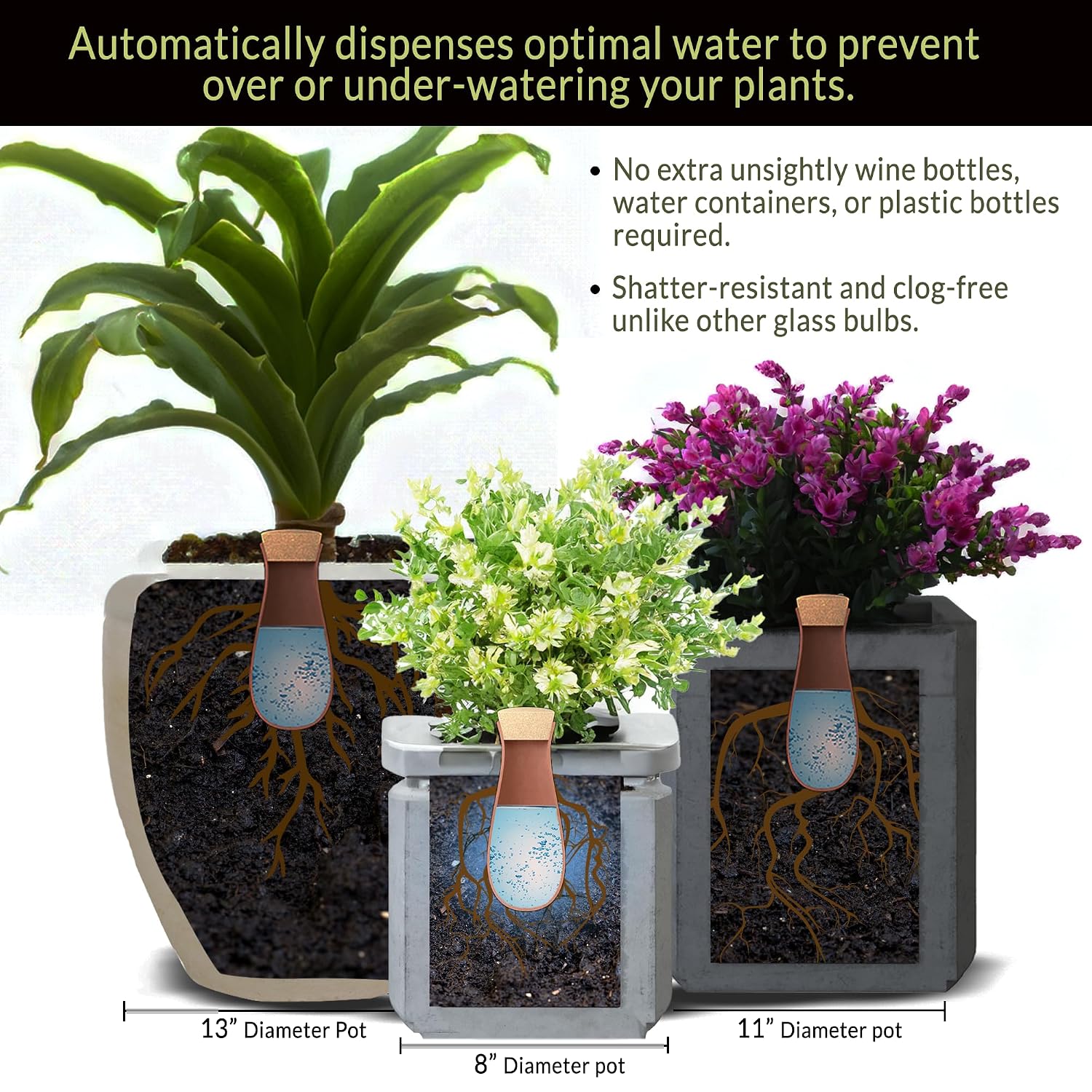 Ollas (set of 4) | 12oz terracotta plant watering globes - self watering planter insert - automatic plant watering devices | vacation watering pots for indoor & outdoor plants - view 2