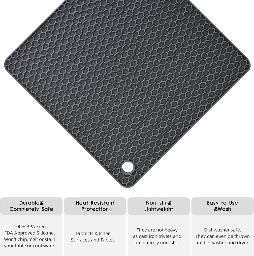 Silicone trivets mats set, silicone hot pads pot mat for countertop, trivet pads heat resistant, table placemats, square small drying mats, 4 pack, black trivets - view 3