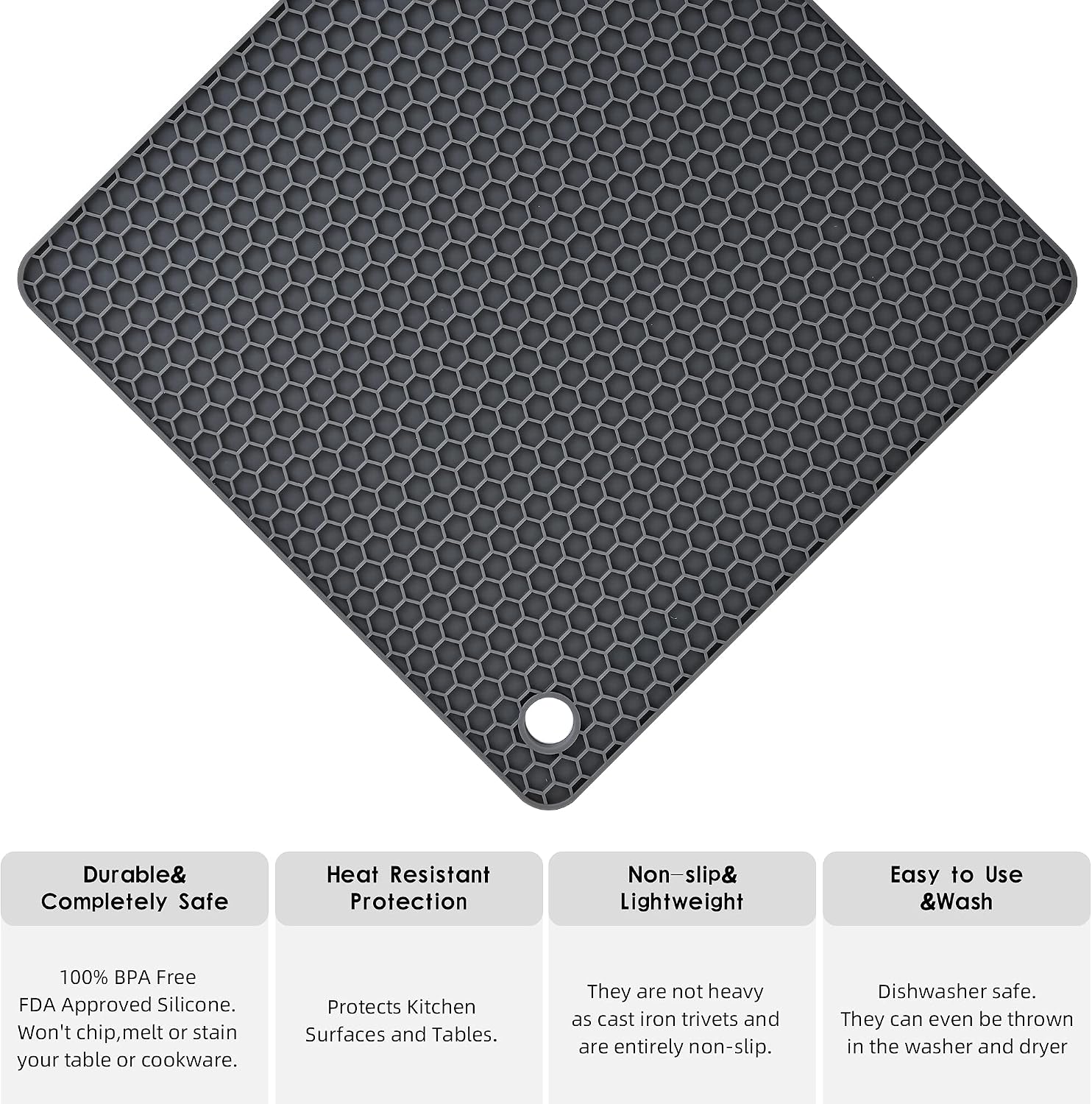Silicone trivets mats set, silicone hot pads pot mat for countertop, trivet pads heat resistant, table placemats, square small drying mats, 4 pack, black trivets - view 3