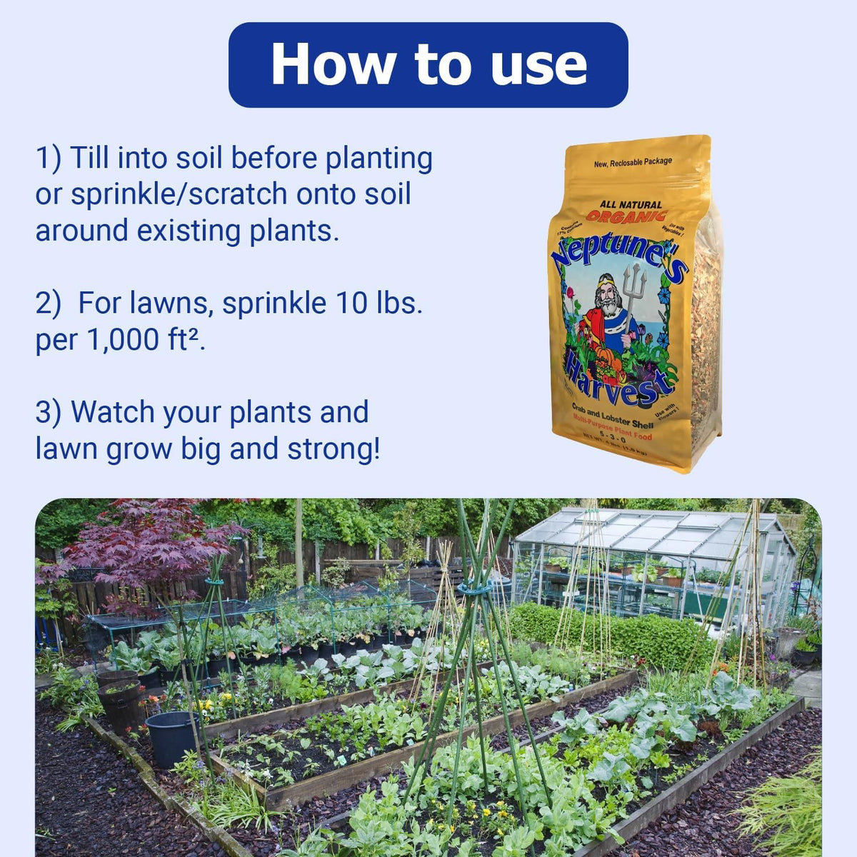 Neptune’s Harvest Organic Crab & Lobster Shell Multi-Purpose Plant Food (5-3-0) - 4 LB Resealable Bag - Rich in Nutrients Soil Fertilizer - Plant Food for Lawns, Gardens, and Vegetables - view 4