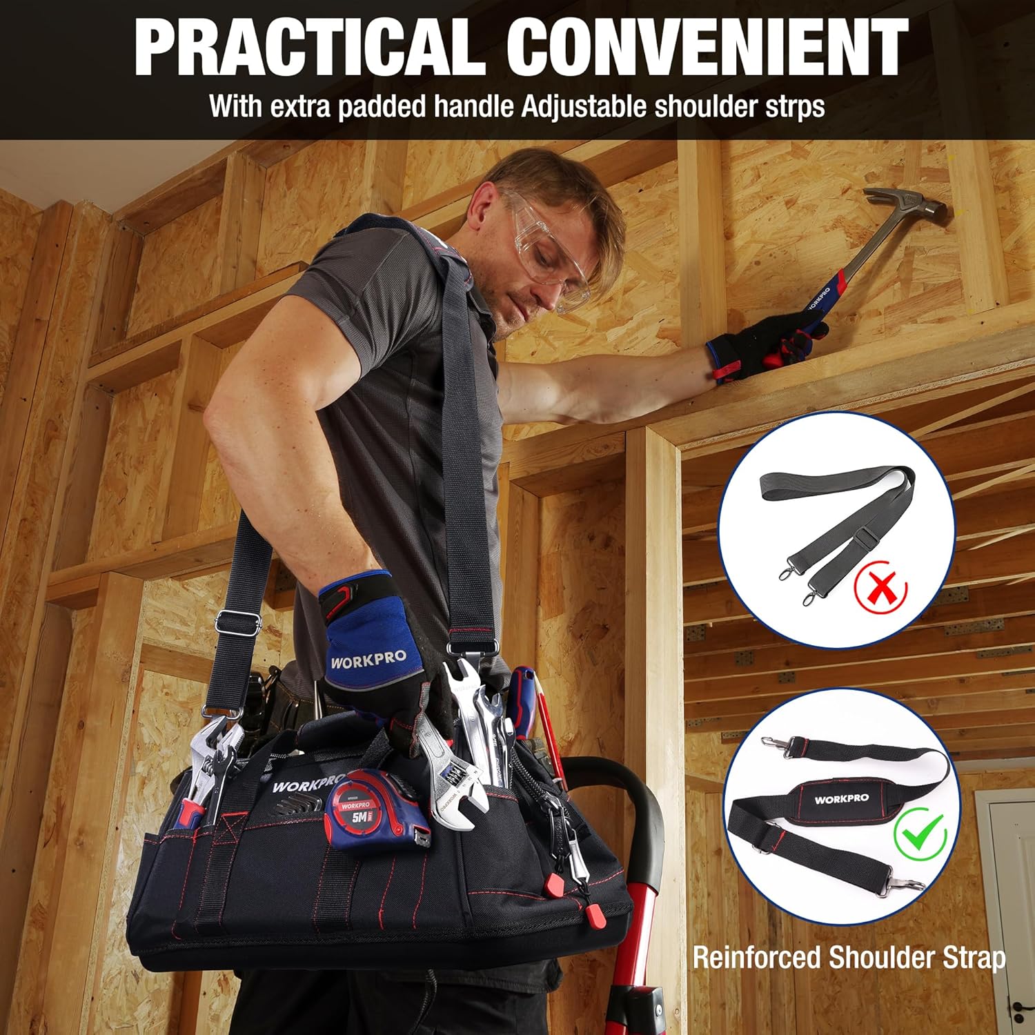 16-inch Close Top Wide Mouth Tool Storage Bag with Water Proof Rubber Base, W081022A, 16" - view 4