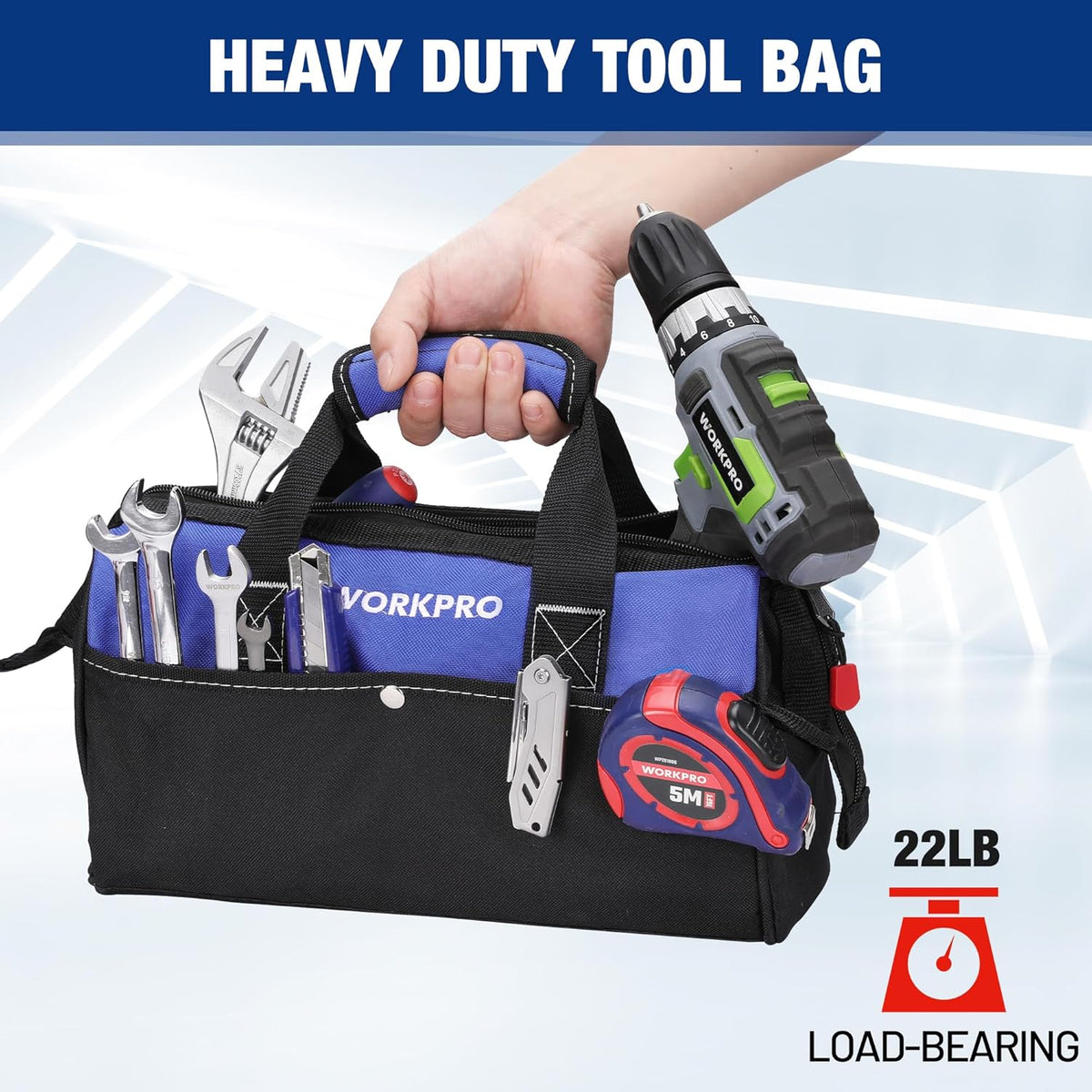 13-inch Tool Bag, Wide Mouth Tool Tote Bag with Inside Pockets for Tool Storage - view 3