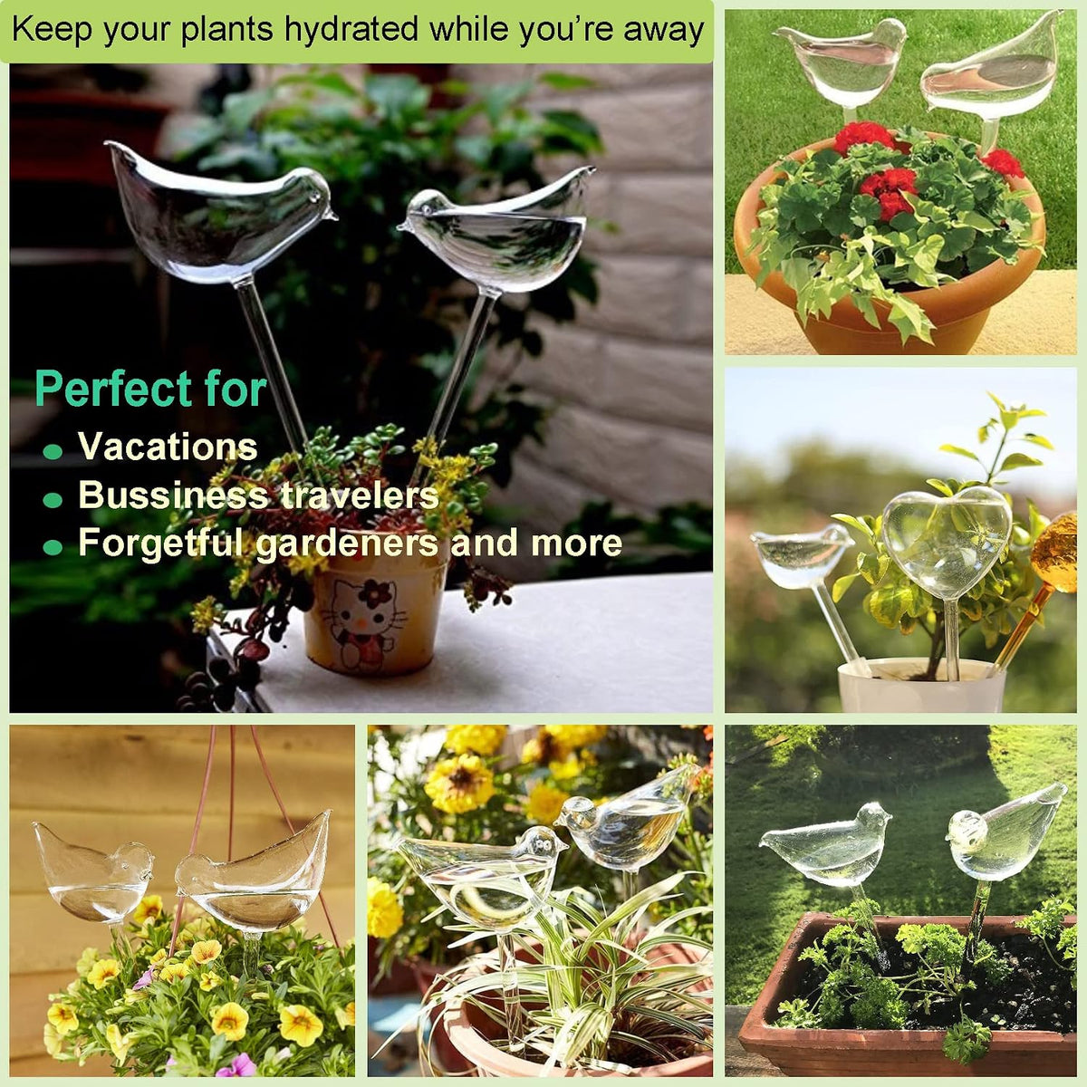 Mushroom Shaped Self-Watering Globes - 4 Pack Glass Automatic Plant Waterer for Indoor Outdoor Plants, Water Bulbs & Decorative Stakes for Plant Lovers - view 3