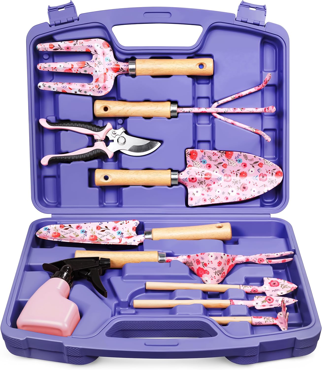 12-Piece Gardening Tool Set, Heavy-Duty Garden Tools for Women | Floral Print Rust-Proof Trowel, Rake, Weeder & Pruner with Hard Case, Ideal Gardening Set Gifts for Mom & Plant Lovers - view 7