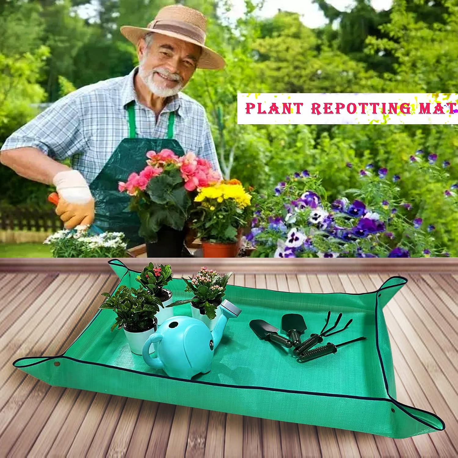 2 pcs plant repotting mat for indoor plants, 43" x 29" thickened foldable waterproof plant potting tray and mess control, portable potting mat gardening tray for house plants succulents, extra large - view 2