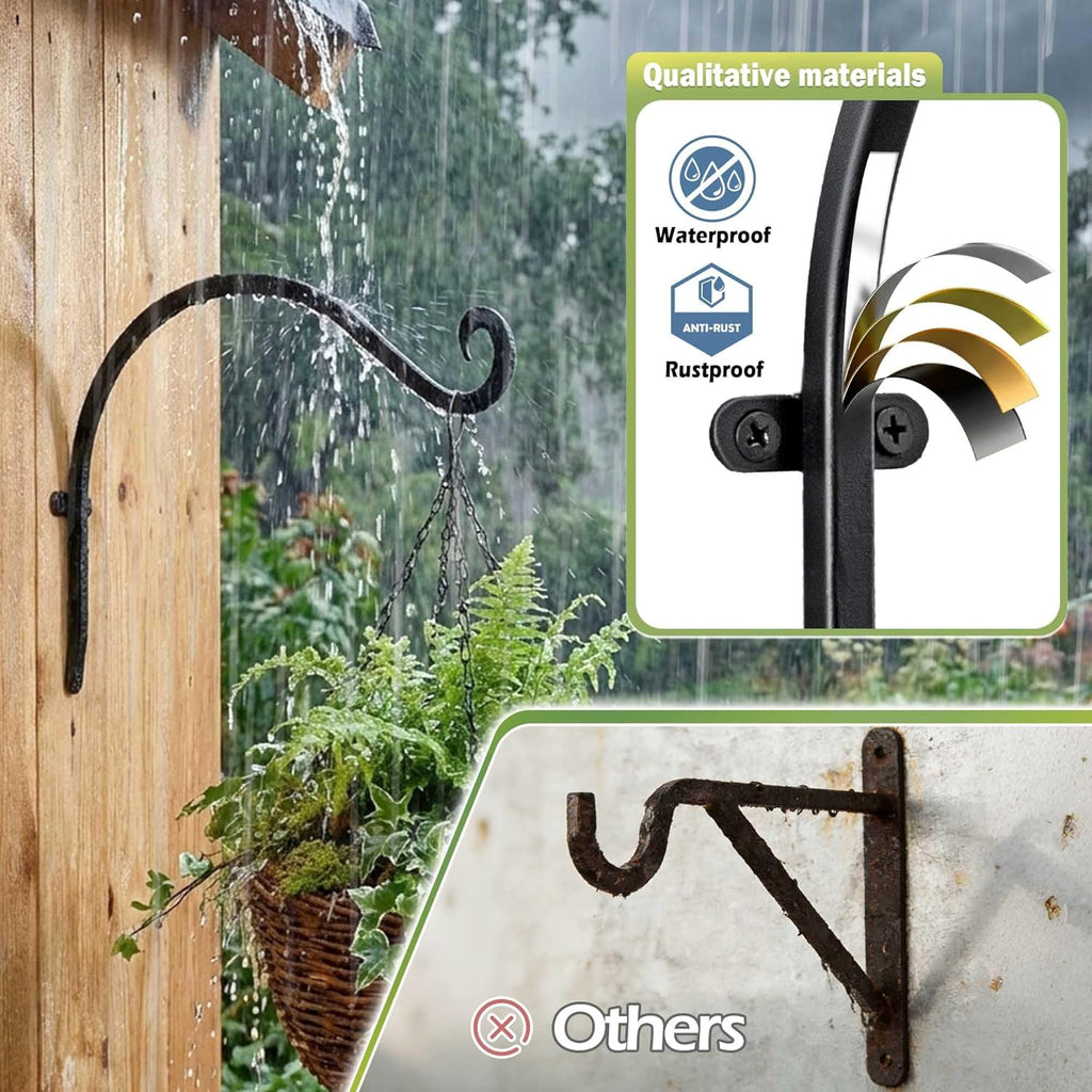 Heavy-Duty Plant Hanger Outdoor: 50 Lbs Wall Mount Bracket Hook | 12 Inch / 2 Pieces Hanging Metal Bracket for Wooden Fence, Rust Proof Solid Iron, Hardware for Brick Wall, Yard Decor - view 2