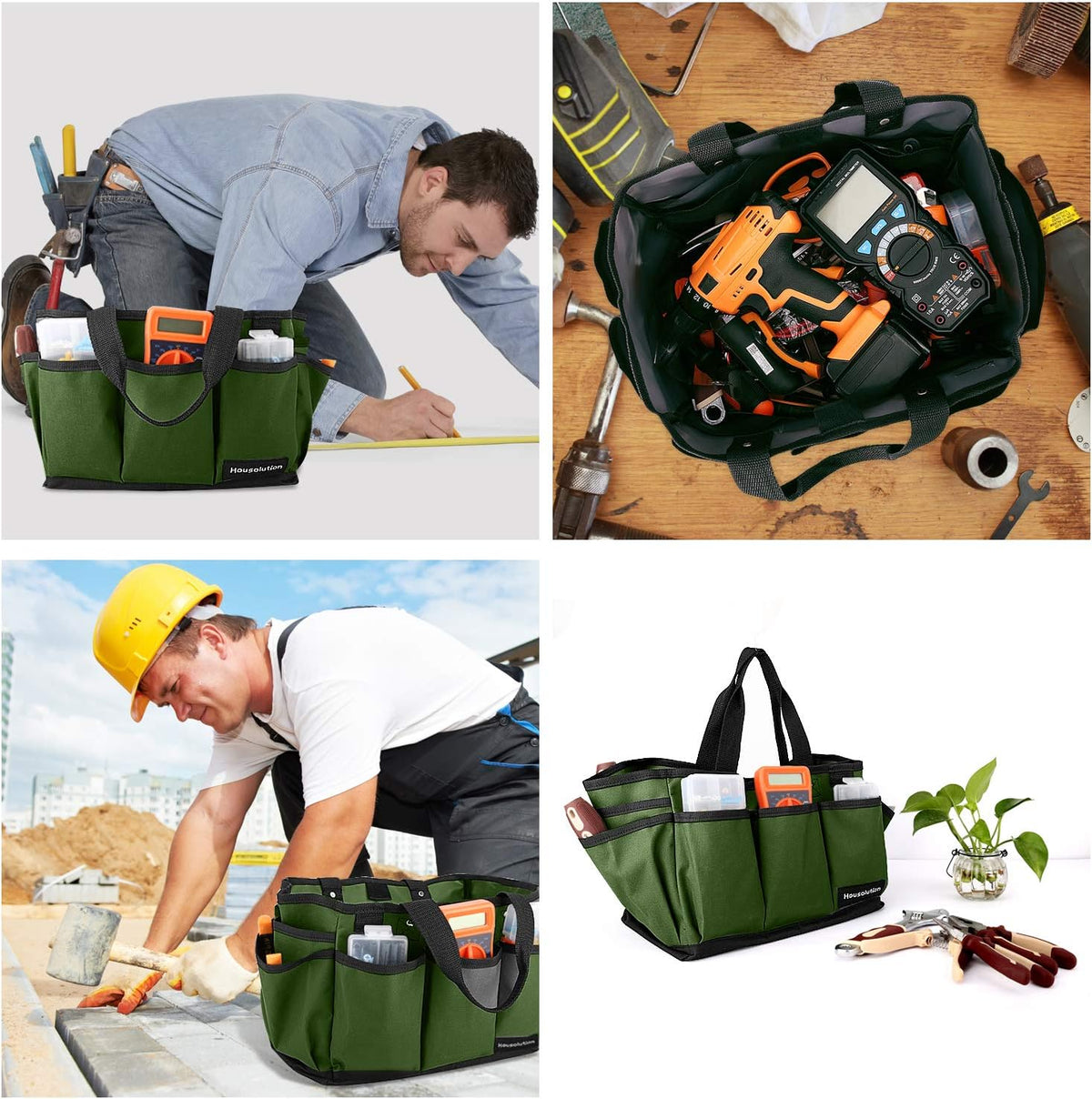 Gardening Tote Bag, Deluxe Garden Tool Storage Bag and Home Organizer with Pockets, Wear-resistant & Reusable, 12 Inch, Dark Green - view 8