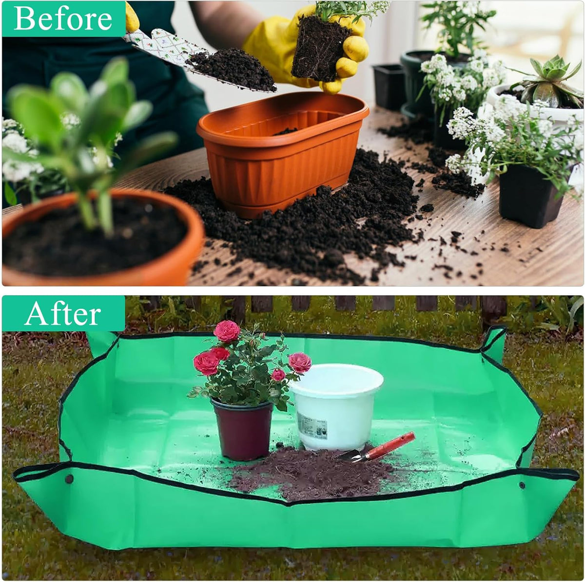 Potting Mat for Indoor Plant Transplanting, 29.5" X29.5" Waterproof Repotting Mat, Foldable Soil Change Mat Gardening Planting Mat - Gifts for Plant Lovers - view 3