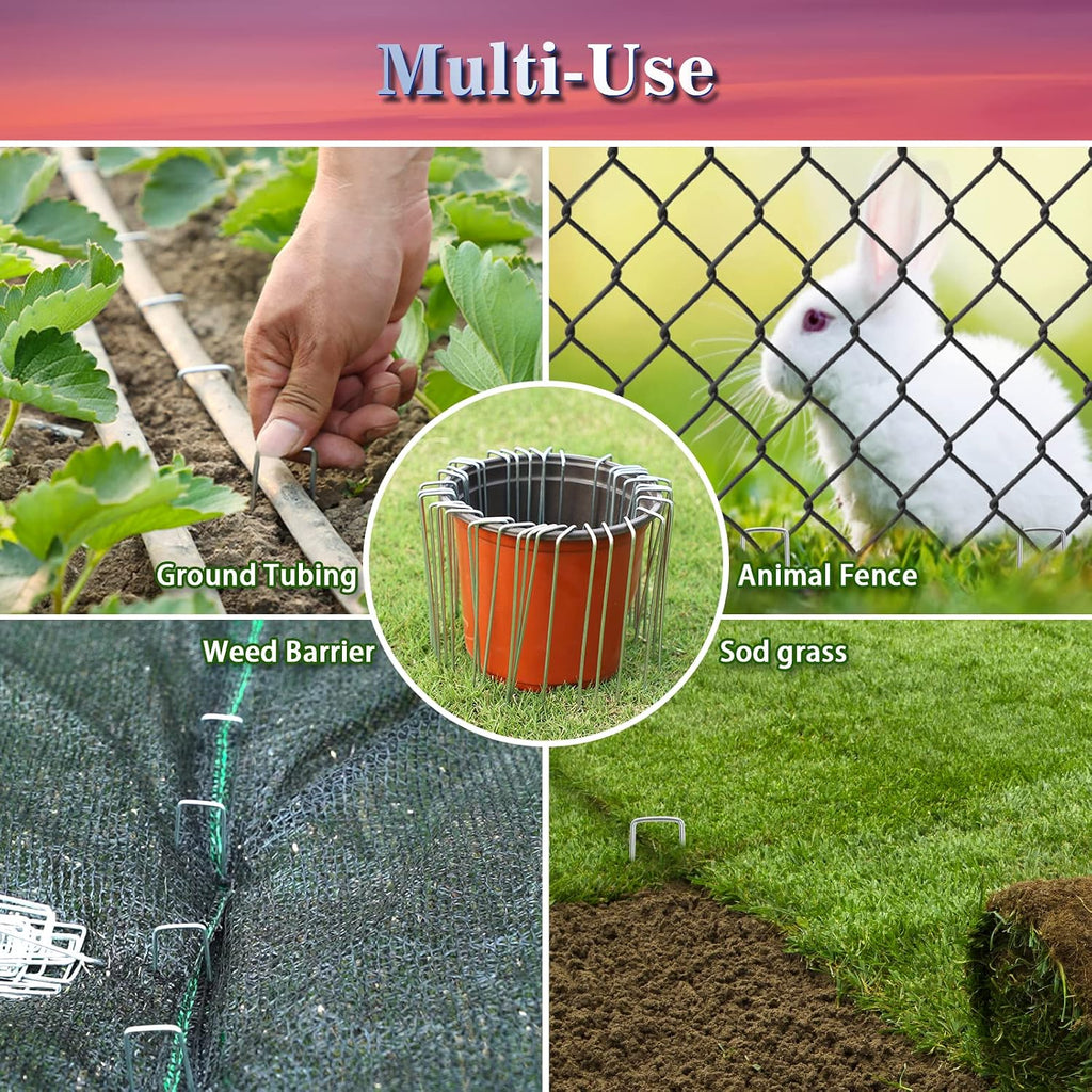 50 Pack Landscape Staples 4 Inch Galvanized Garden Stakes, 12 Gauge Heavy Duty Sod Staples for Weed Barrier Fabric, Plant Covers, Netting, Irrigation Hose & Holiday Decorations - view 5
