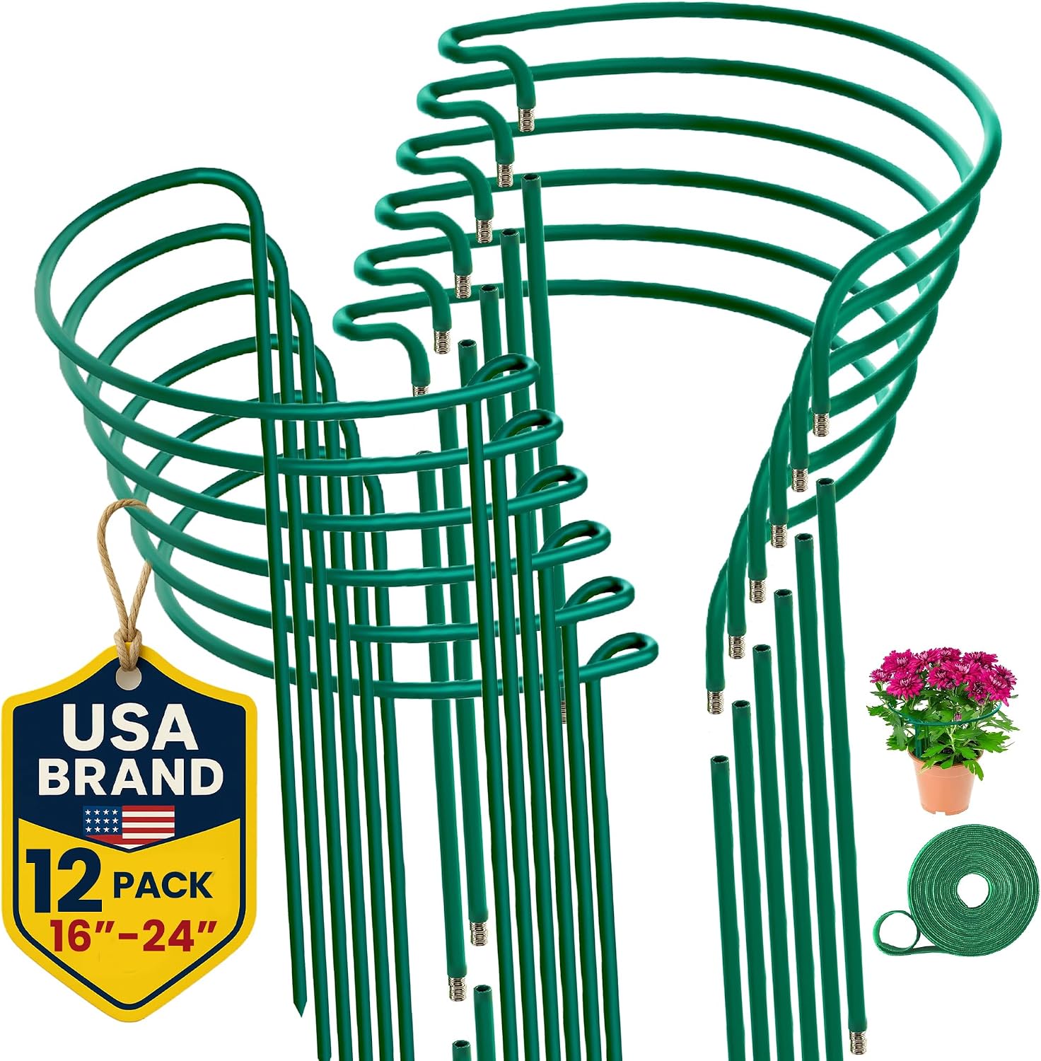 6 Pack Plant Support Stakes – Tall Plant Stakes for Indoor and Outdoor Gardens - Peony Cages and Supports - Cage Rings for Potted Flowers, Peony, Hydrangea, and Rose Bush (10" W x 16" - 24" H) - view 8