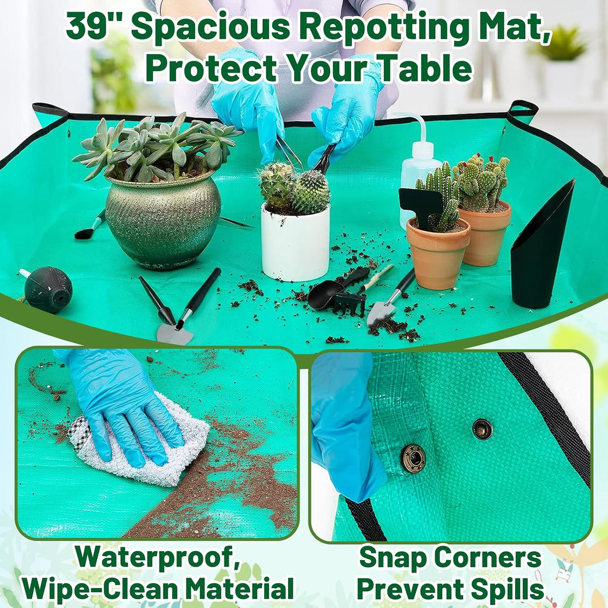 20pcs small gardening tools gifts for women beginners - garden hand tools set for indoor succulent bonsai plants transplanting, included 39.4" plant repotting mat/miniature shovel/labels, green - view 3