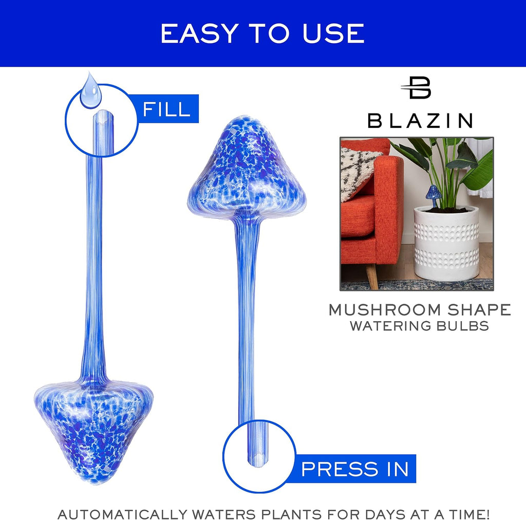 Indoor Plant Watering Globes | Mushroom Shape | Automatic Self Water Bulbs | Aqua Water Globe | Decorative Hand-Blown Glass | 4pc Deluxe Set (Large) - view 4