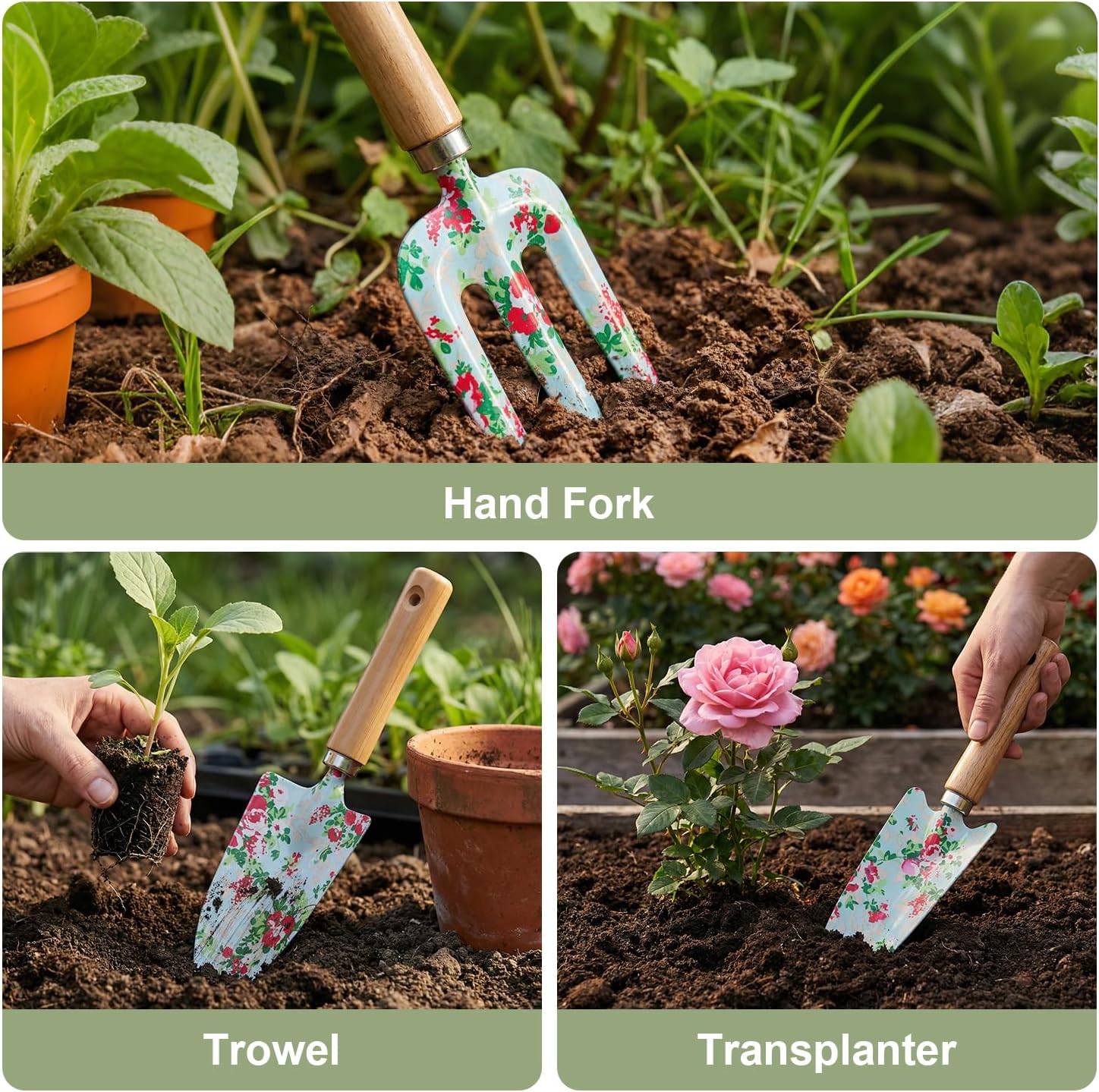Light Green Gardening Set, 10-Piece Garden Tool Kit with Trowel, Hoe, Shovel & Rake, Ideal Gardening Gift for Women, Mom, Grandma | Birthday Gifts for Her | Hand Tools for Small Gardens - view 4