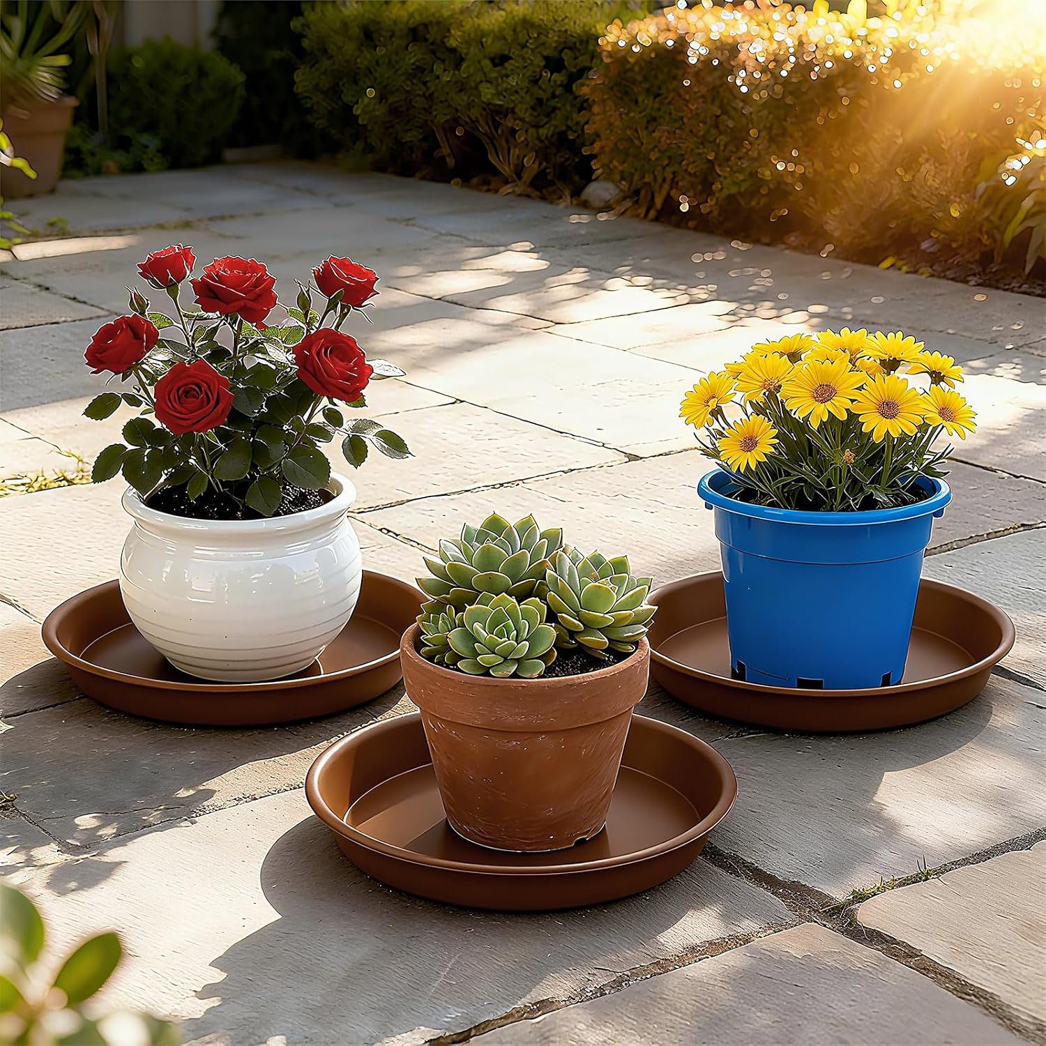 Plant saucer 10 inch, heavy large planter durable thicker plastic plant trays for indoors and outdoor, plant saucer drip trays, brown (10" - 3 pack) - view 3